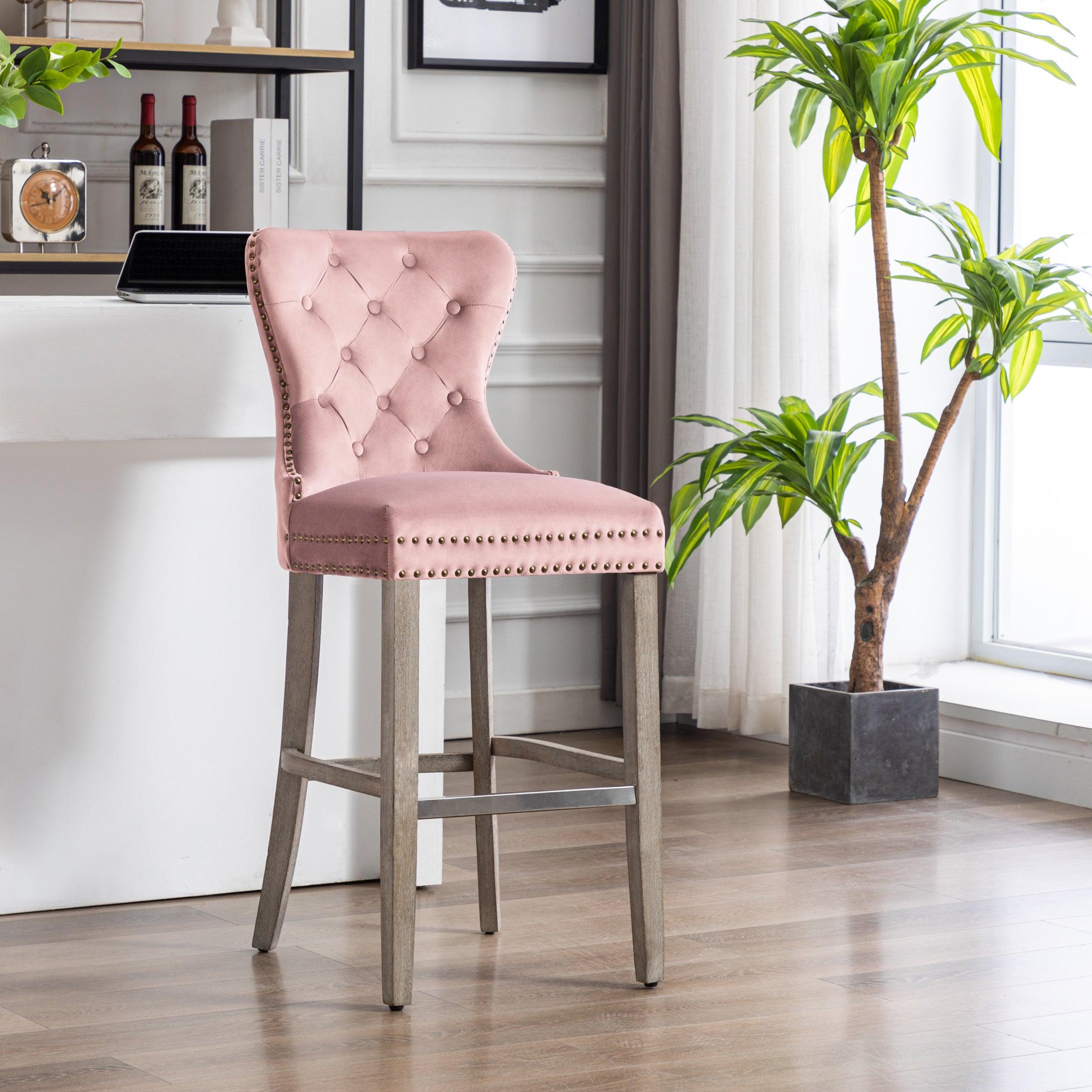 Hank 29" Tufted Velvet Bar Stool Antique Gray - Costaelm