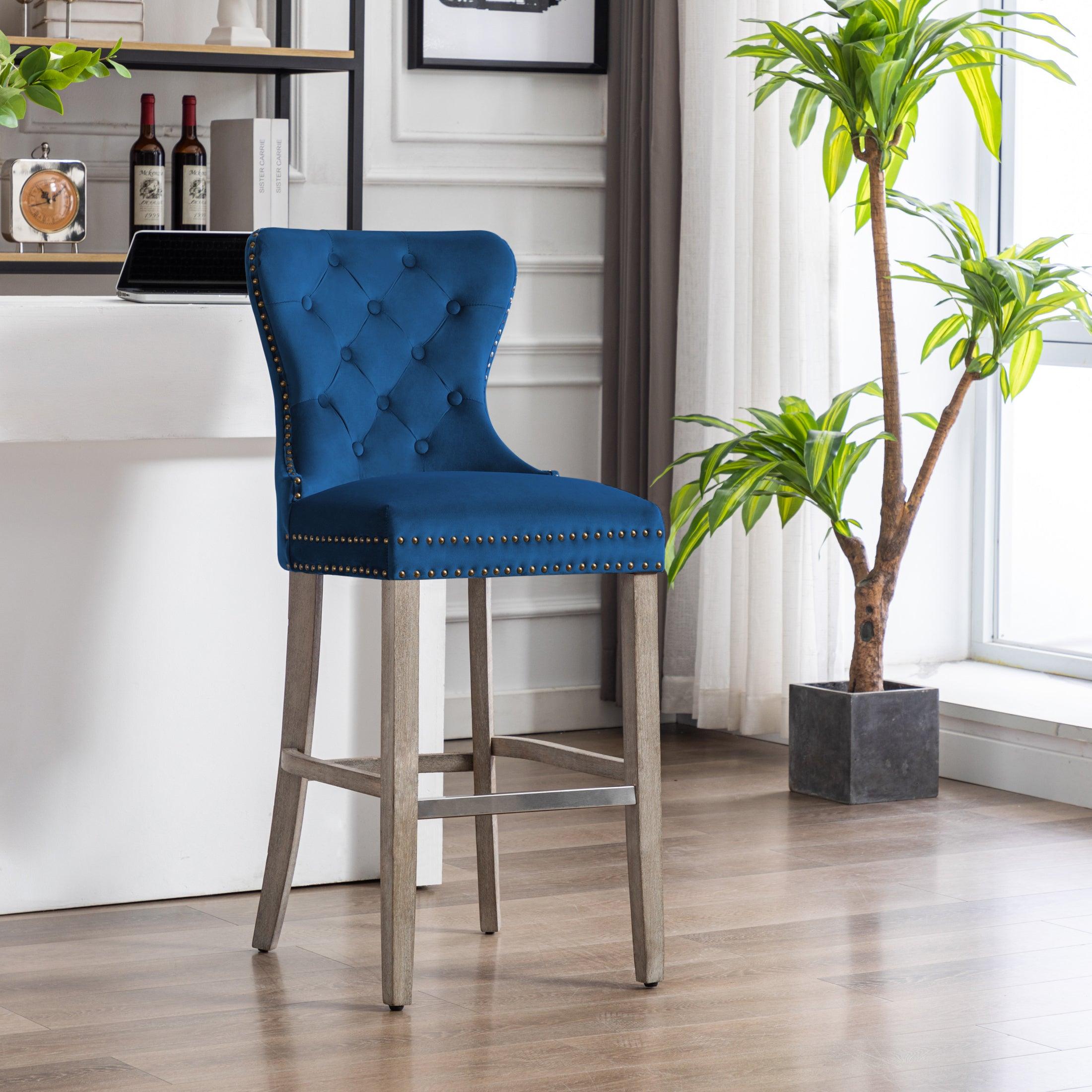 Hank 29" Tufted Velvet Bar Stool Antique Gray - Costaelm
