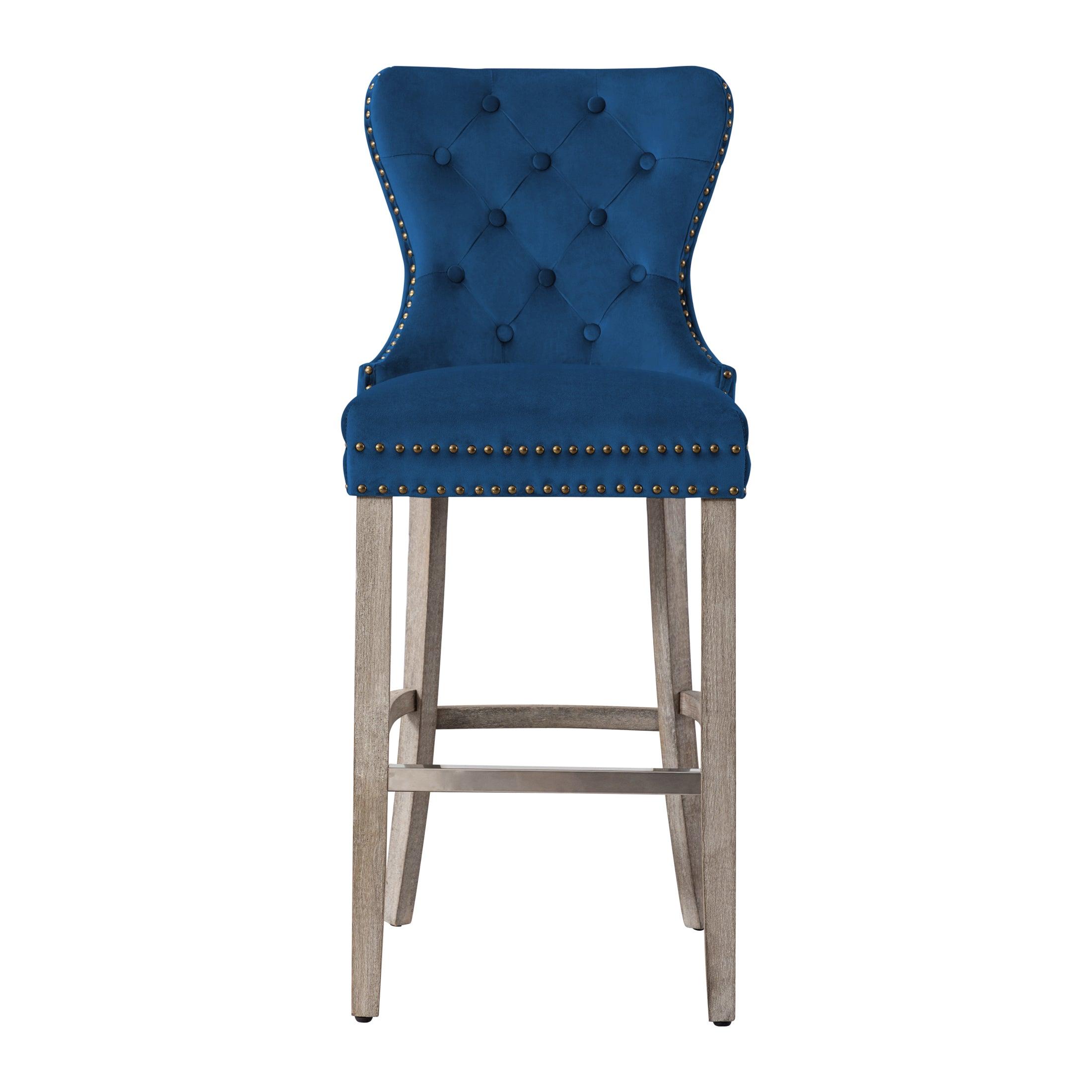 Hank 29" Tufted Velvet Bar Stool Antique Gray - Costaelm