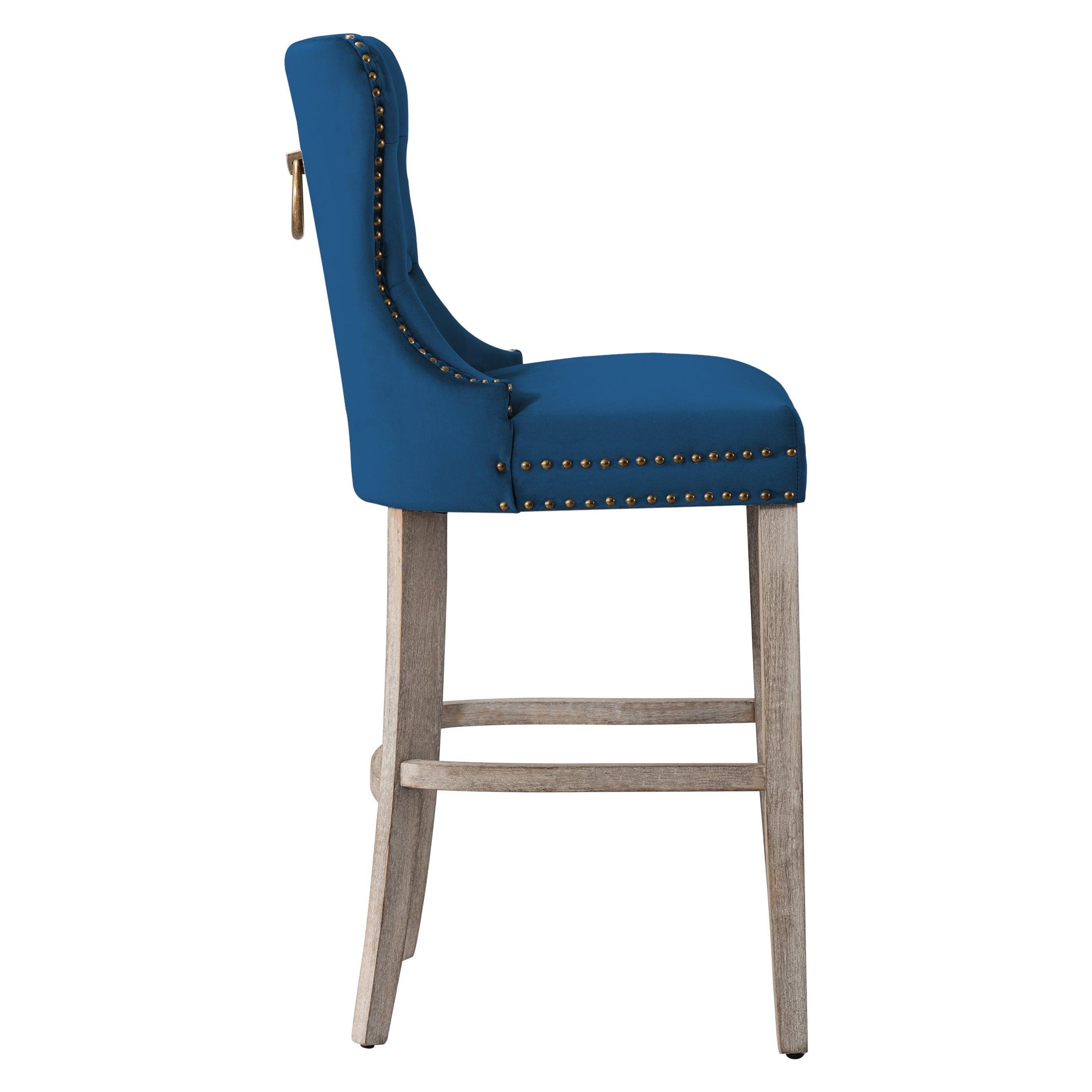 Hank 29" Tufted Velvet Bar Stool Antique Gray - Costaelm