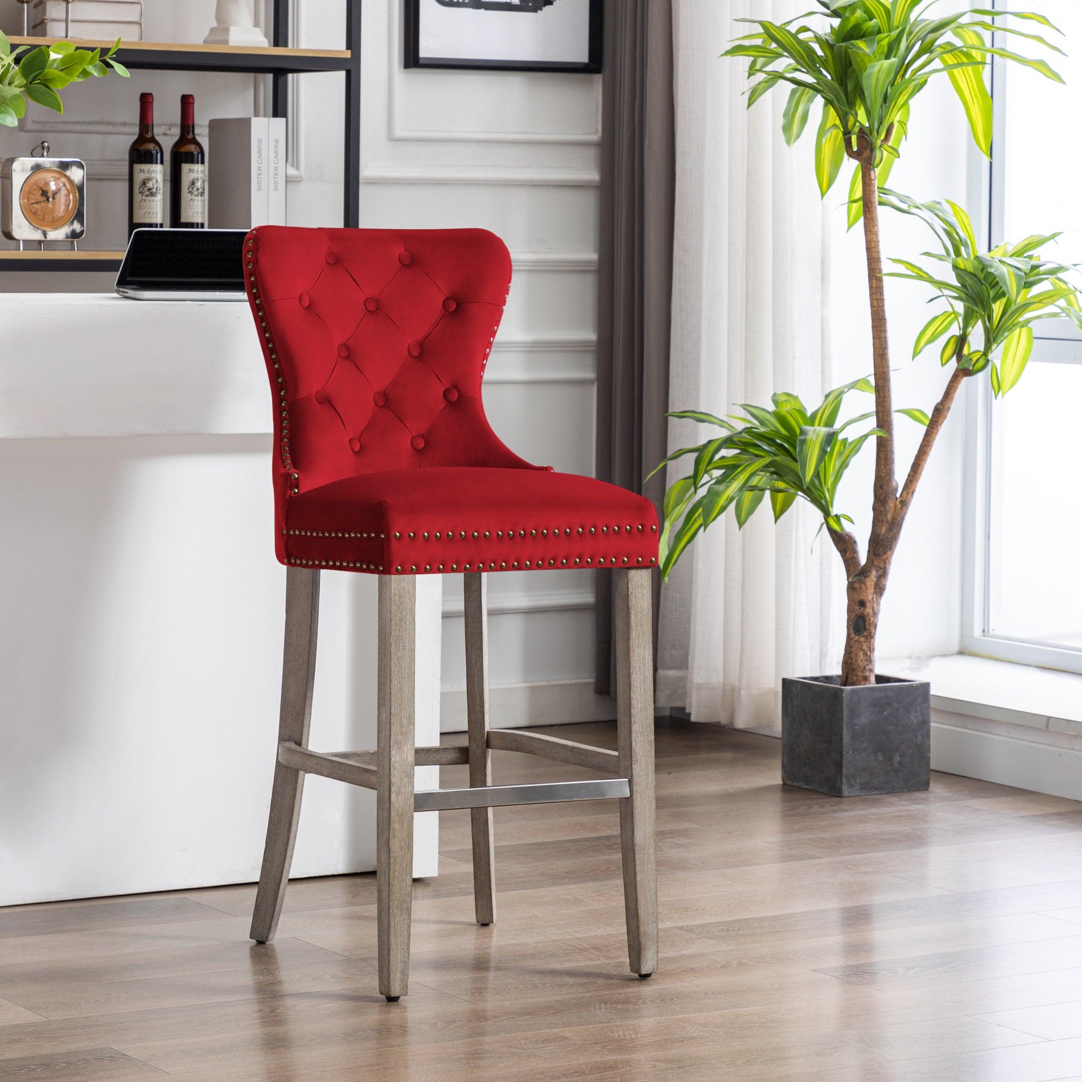 Hank 29" Tufted Velvet Bar Stool Antique Gray - Costaelm
