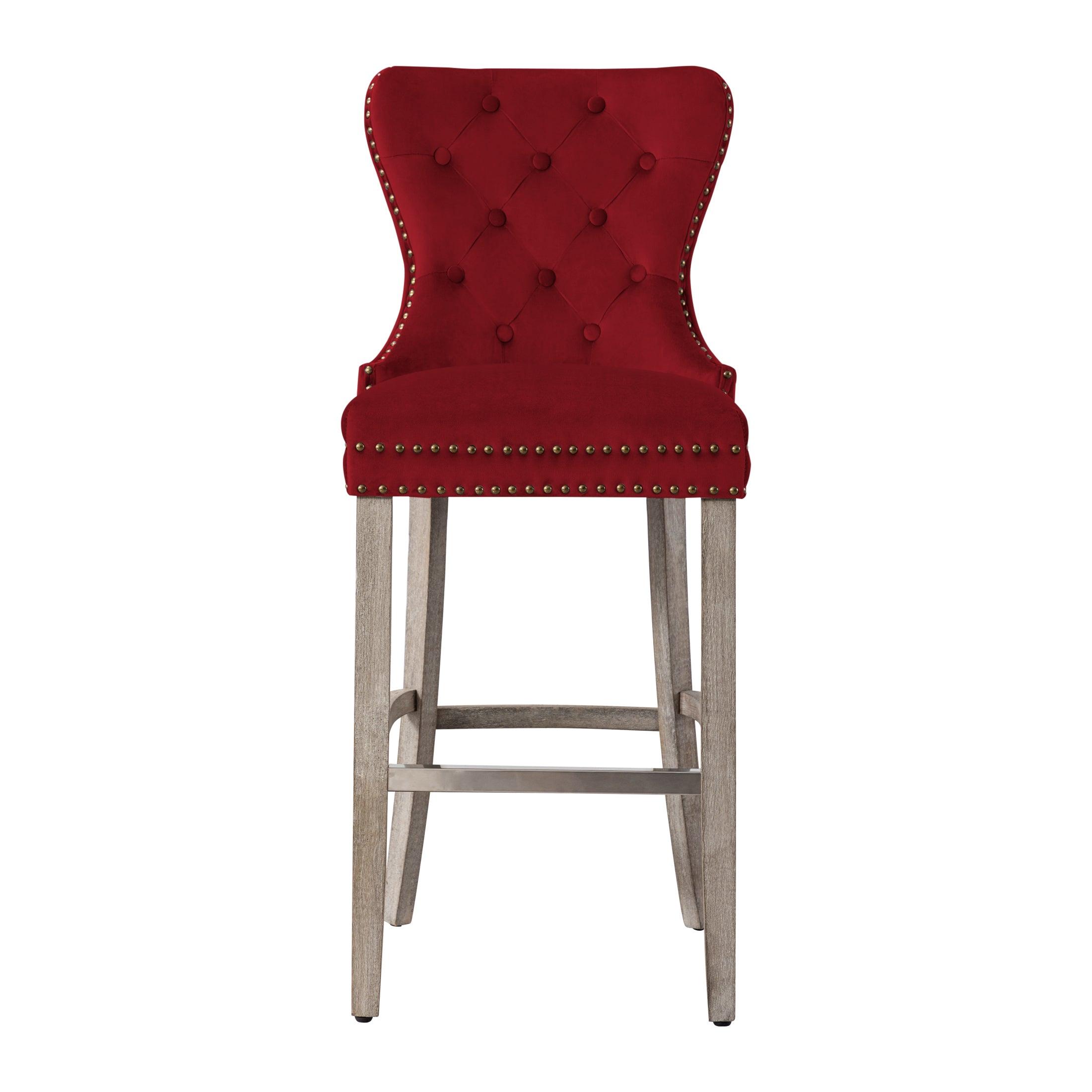 Hank 29" Tufted Velvet Bar Stool Antique Gray - Costaelm