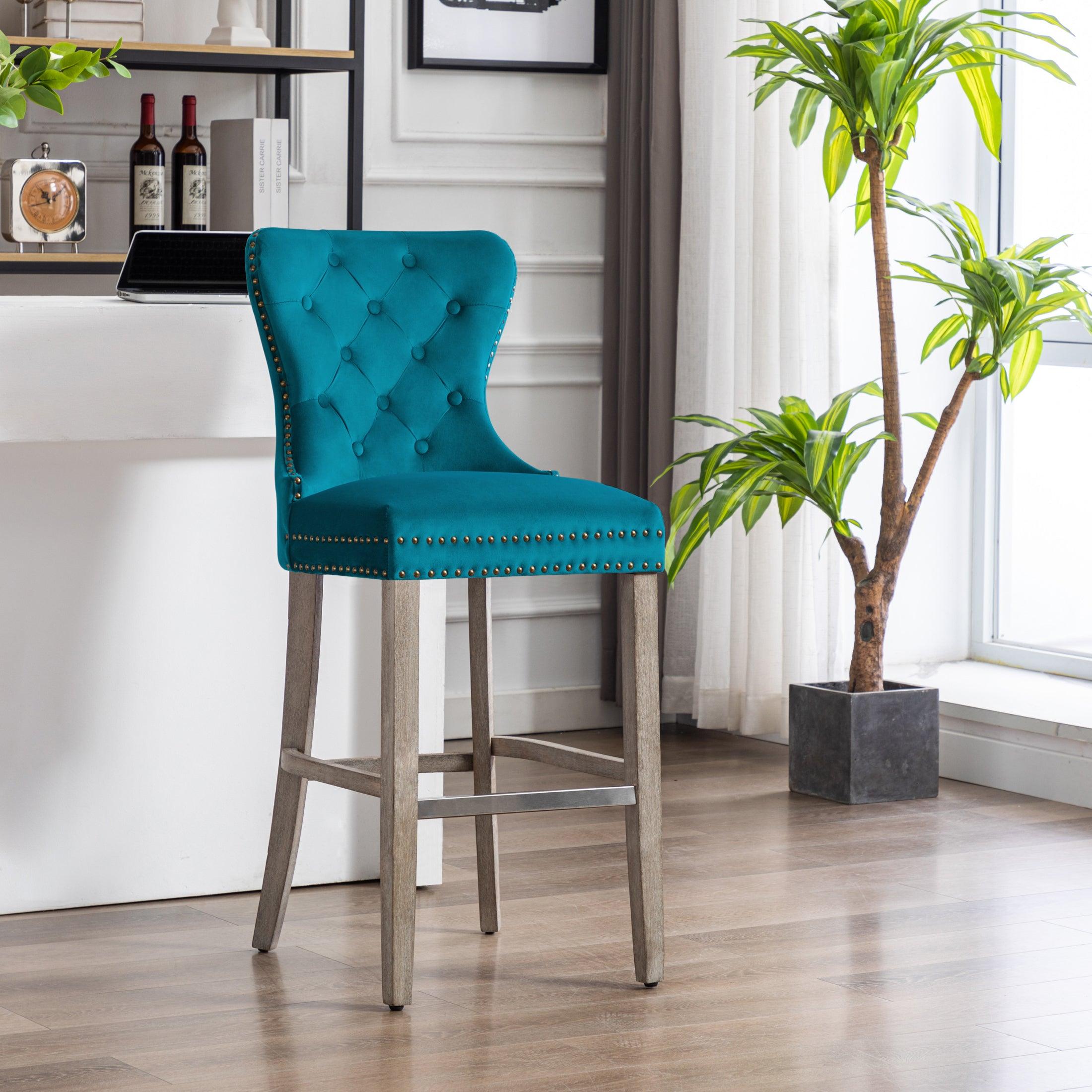 Hank 29" Tufted Velvet Bar Stool Antique Gray - Costaelm