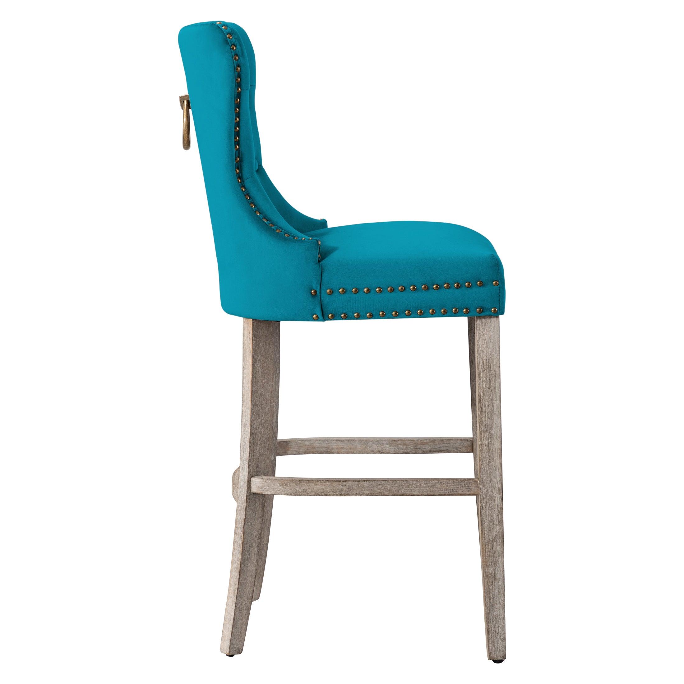 Hank 29" Tufted Velvet Bar Stool Antique Gray - Costaelm