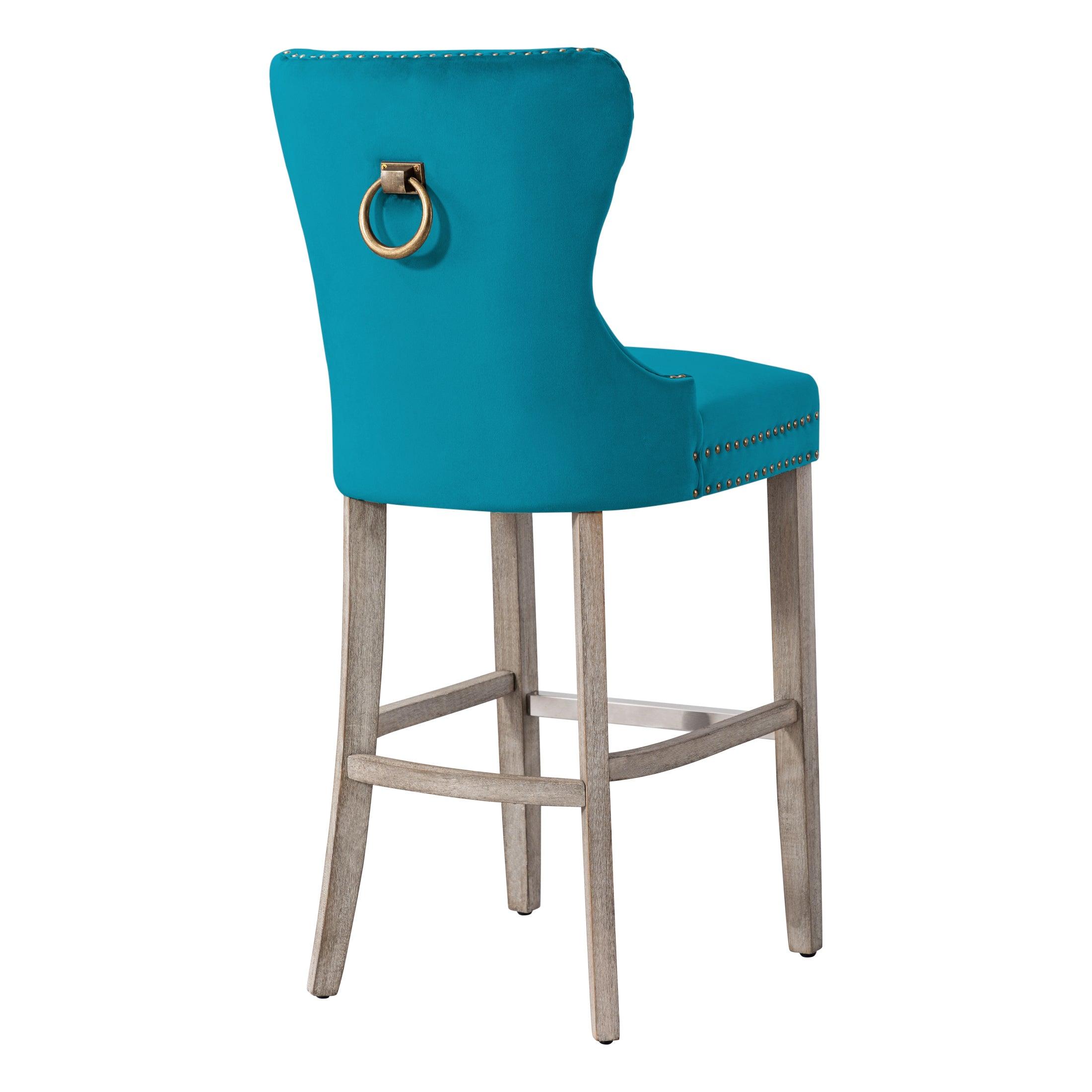 Hank 29" Tufted Velvet Bar Stool Antique Gray - Costaelm