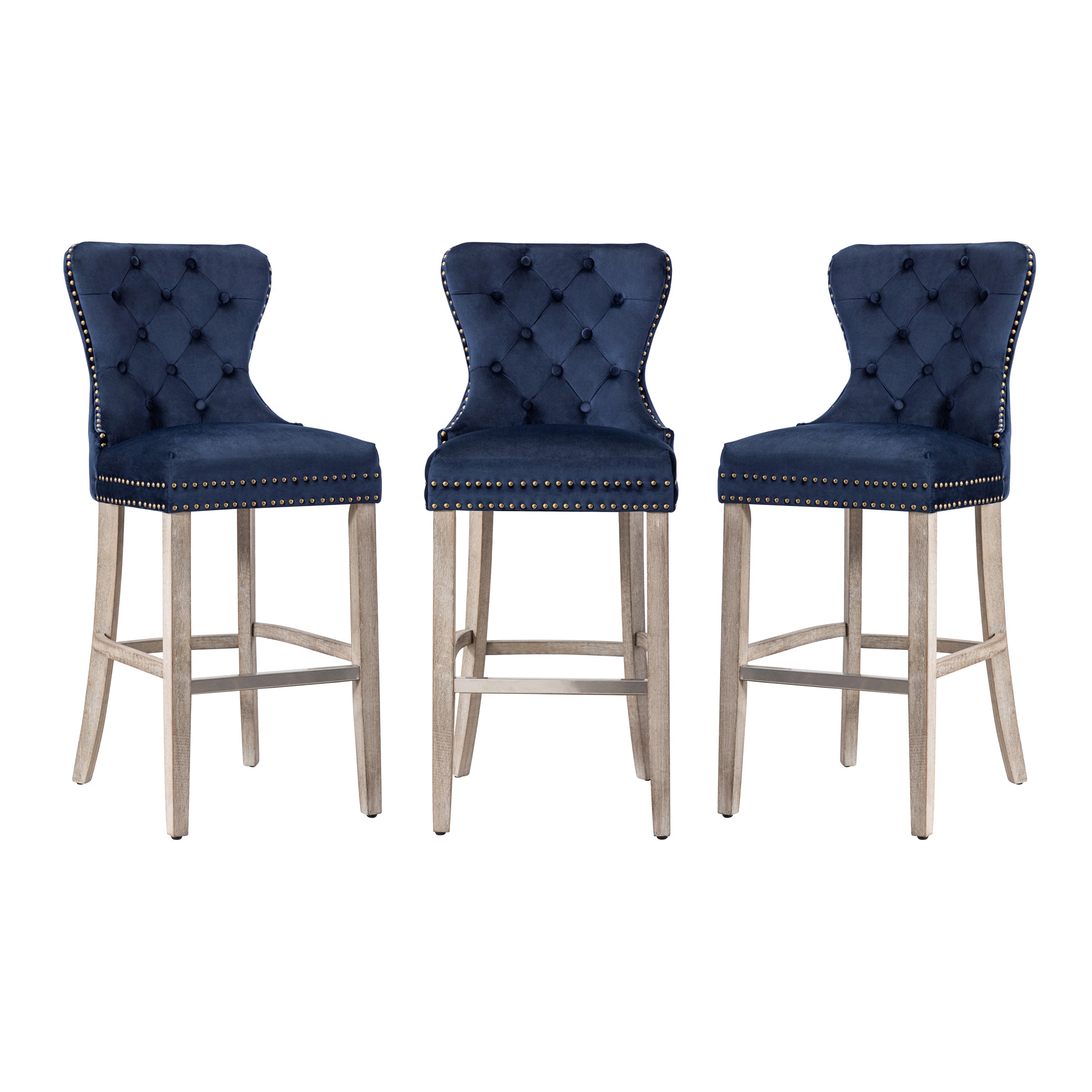 Hank 29" Tufted Velvet Bar Stool Antique Gray (Set of 3)
