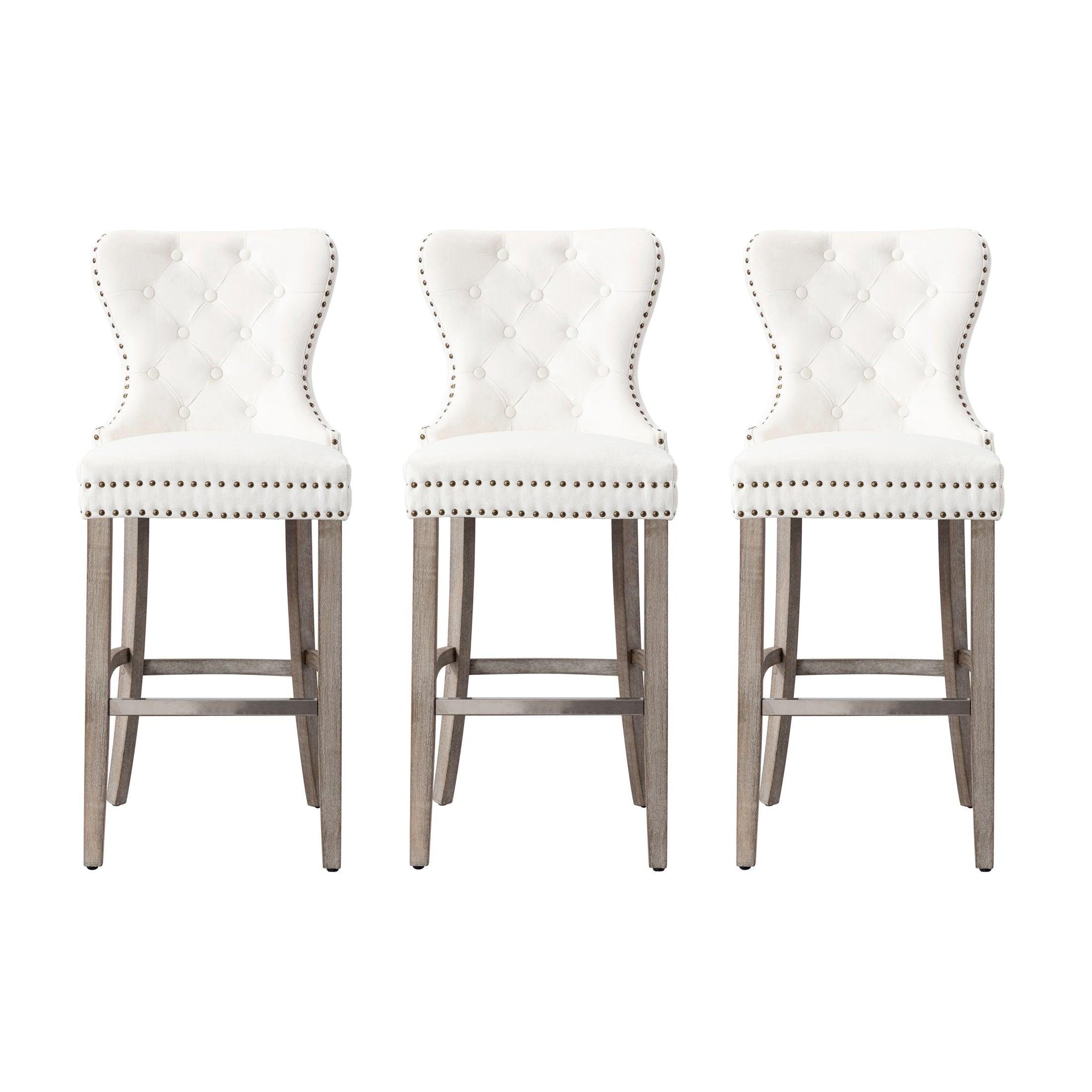 Hank 29" Tufted Velvet Bar Stool Antique Gray (Set of 3) - Costaelm