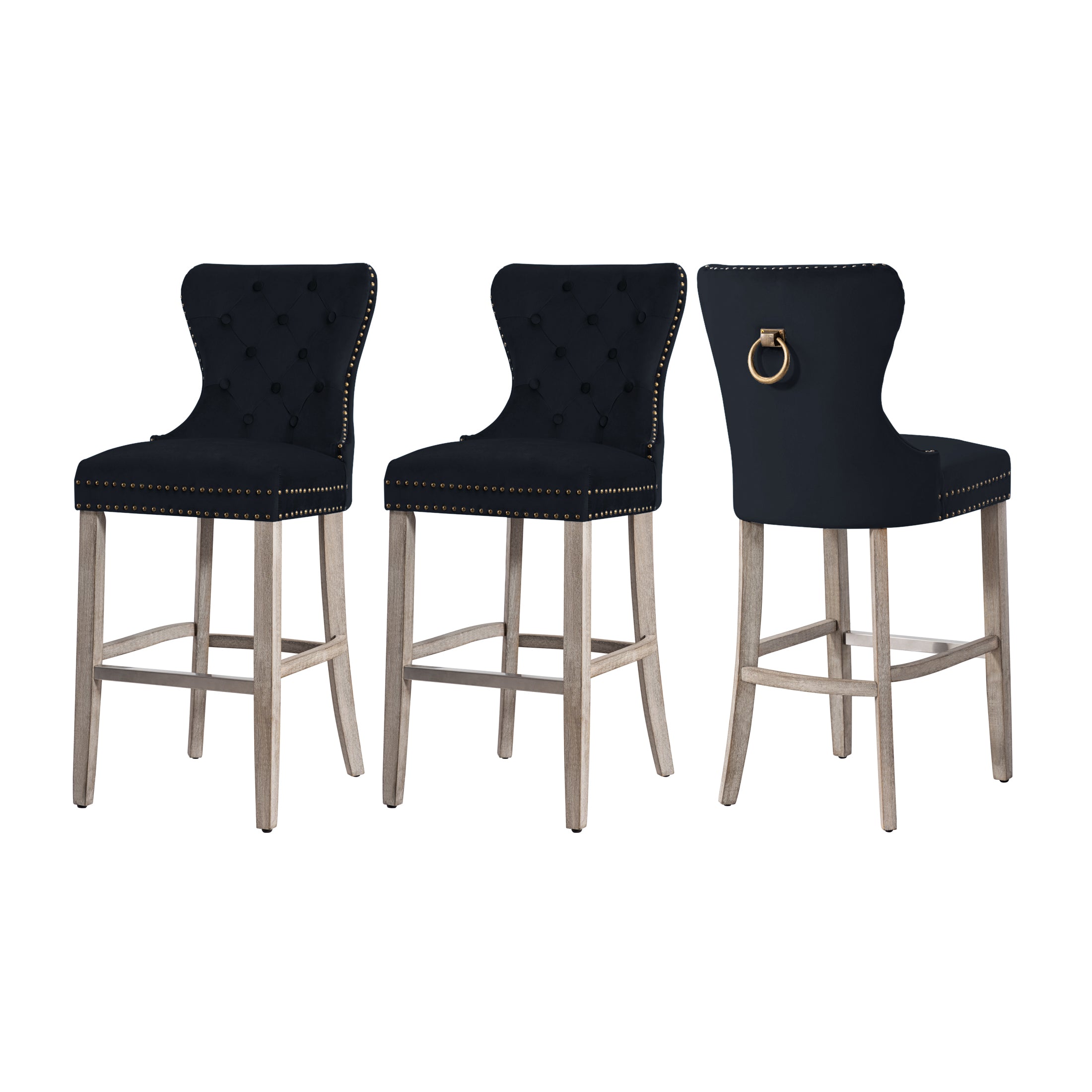 Hank 29" Tufted Velvet Bar Stool Antique Gray (Set of 3)