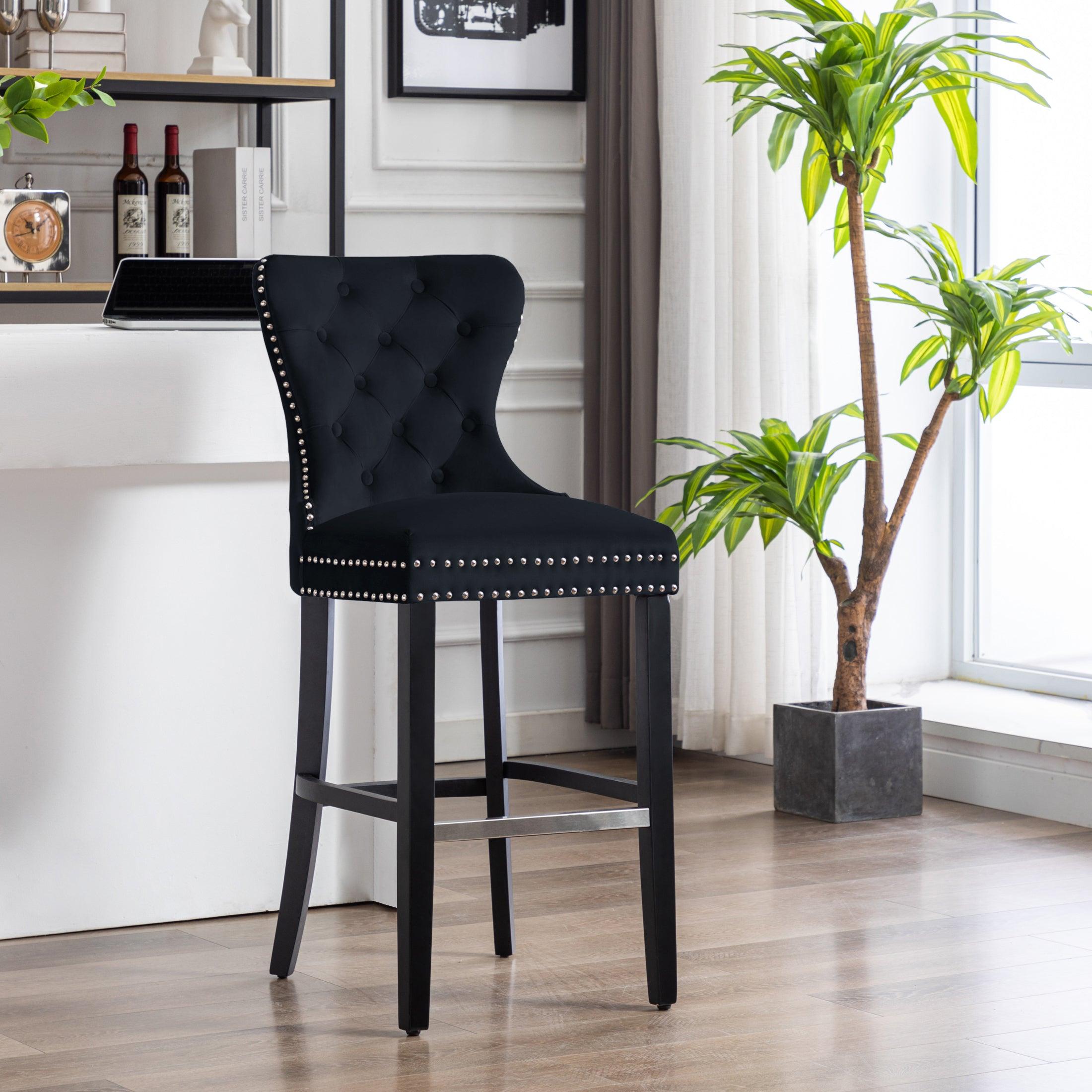 Hank 29" Tufted Velvet Bar Stool Black - Costaelm