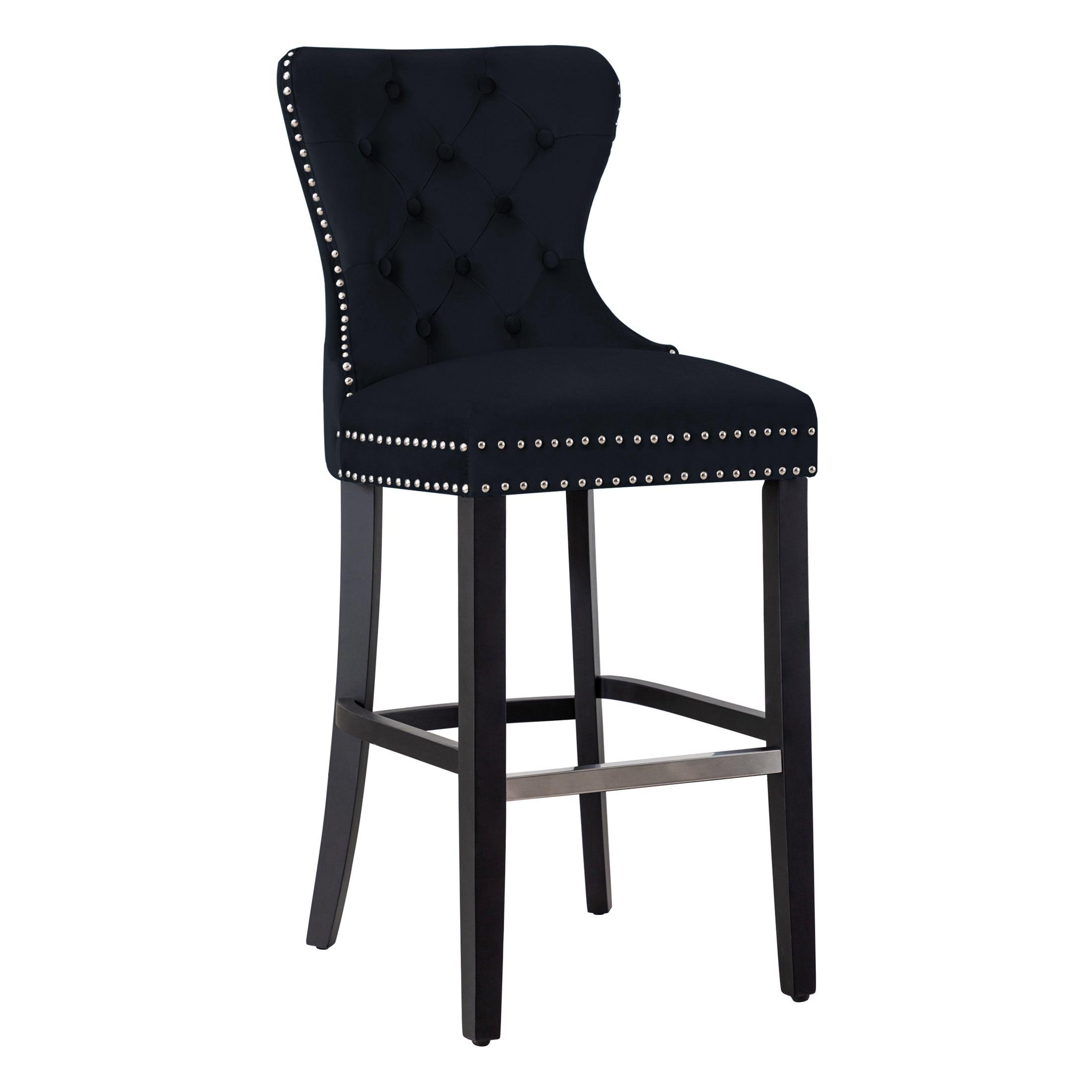 Hank 29" Tufted Velvet Bar Stool Black - Costaelm