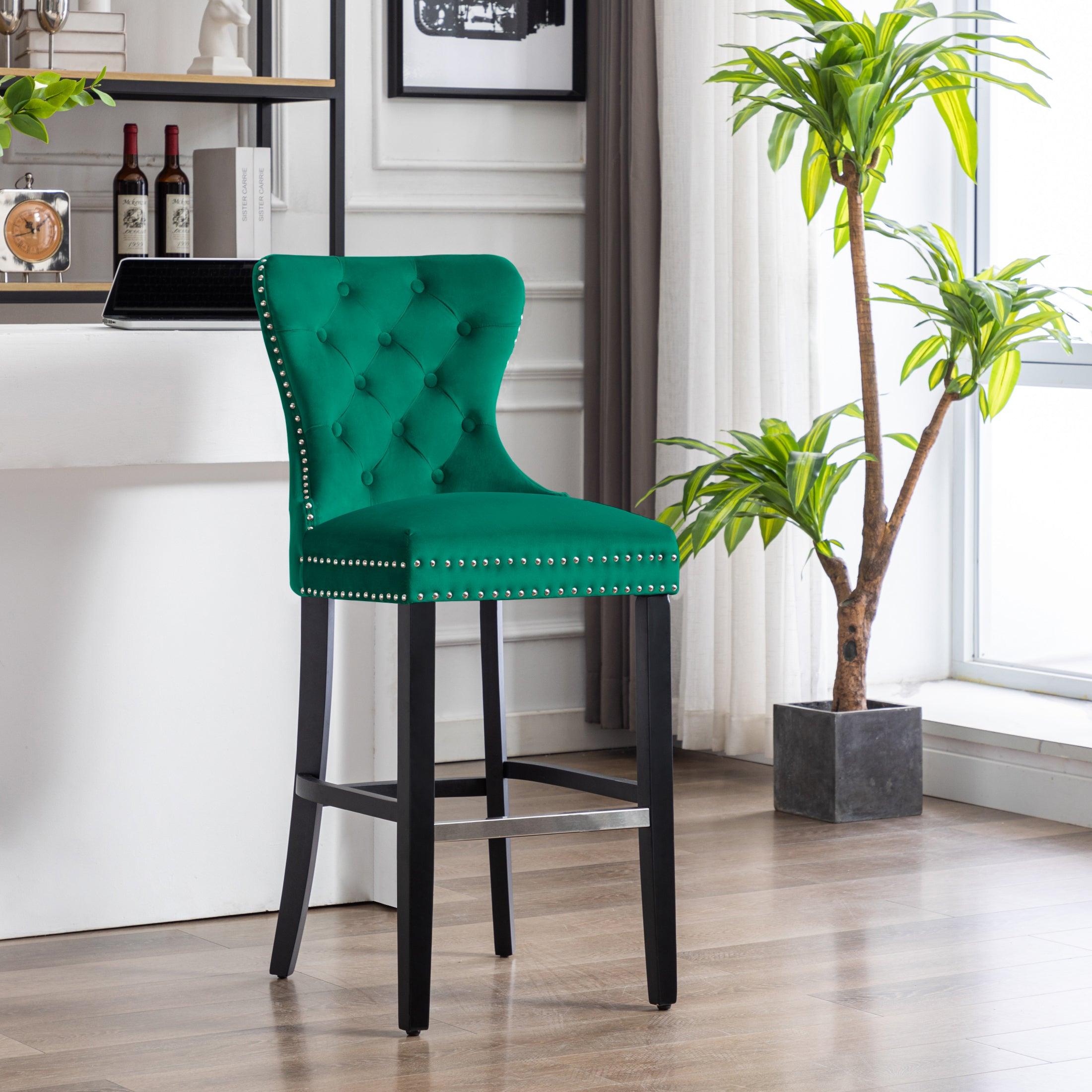 Hank 29" Tufted Velvet Bar Stool Black - Costaelm