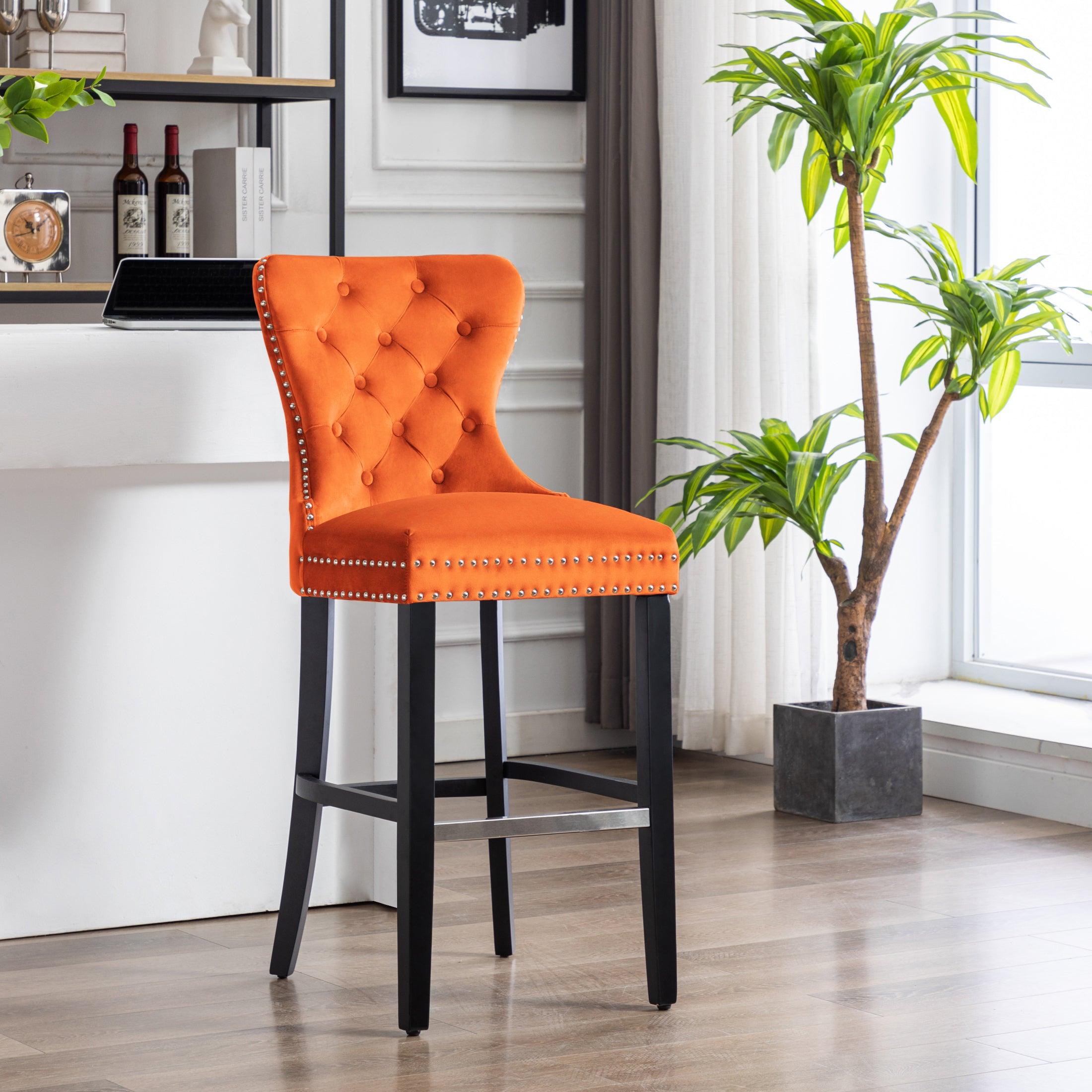 Hank 29" Tufted Velvet Bar Stool Black - Costaelm