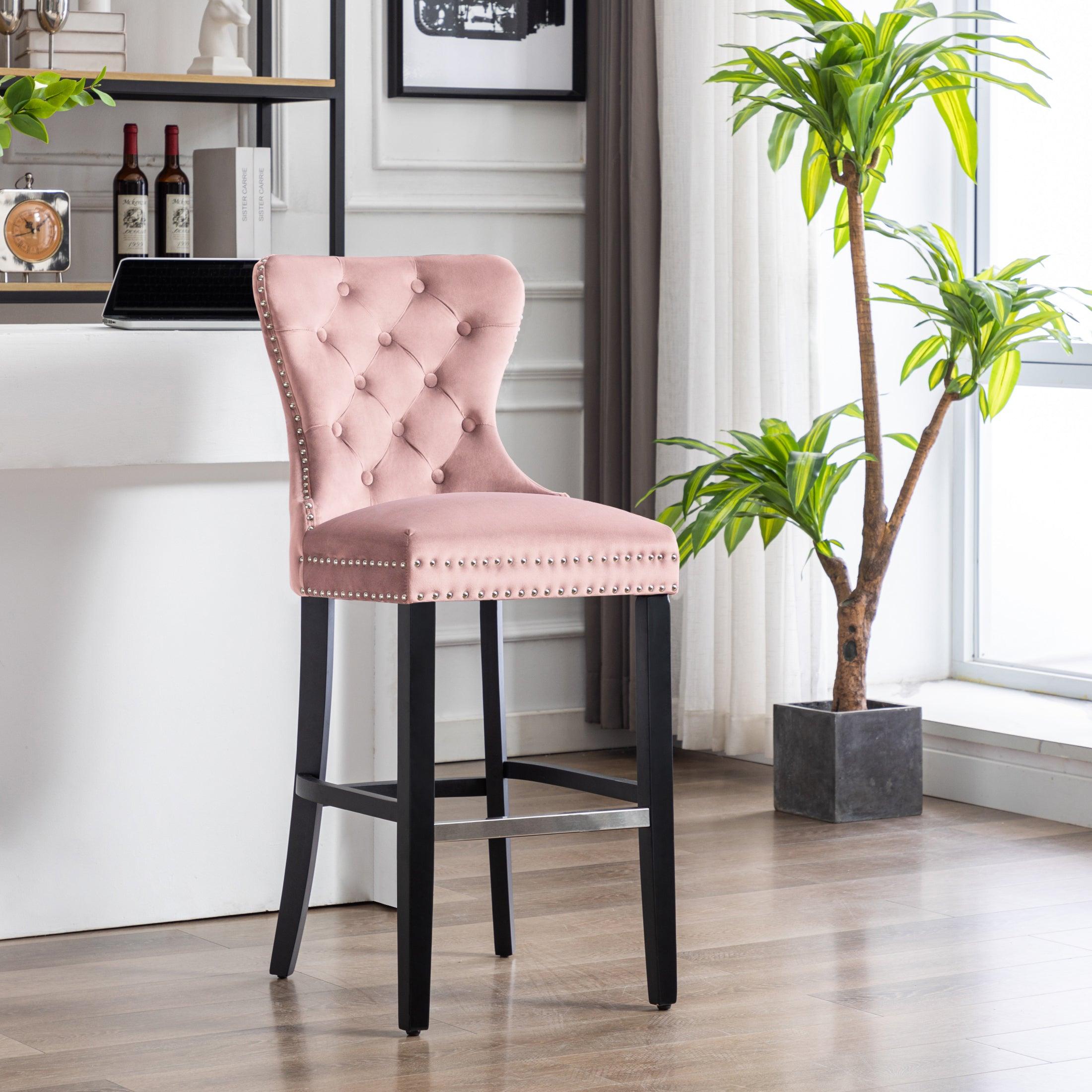 Hank 29" Tufted Velvet Bar Stool Black - Costaelm