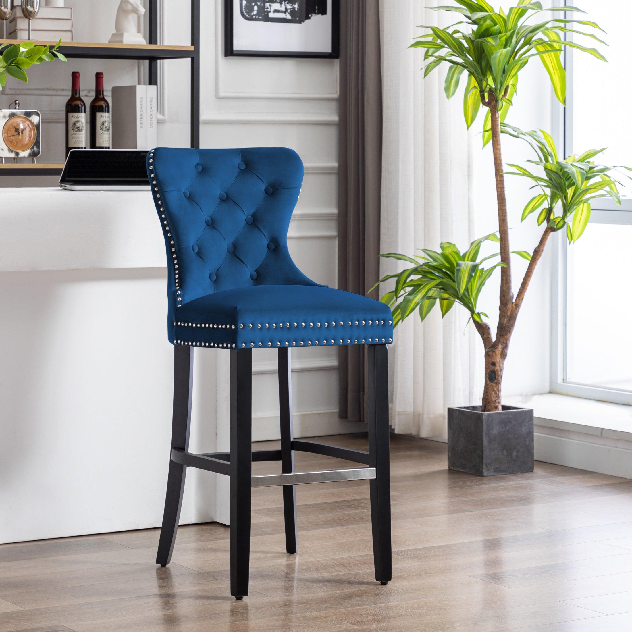 Hank 29" Tufted Velvet Bar Stool Black - Costaelm