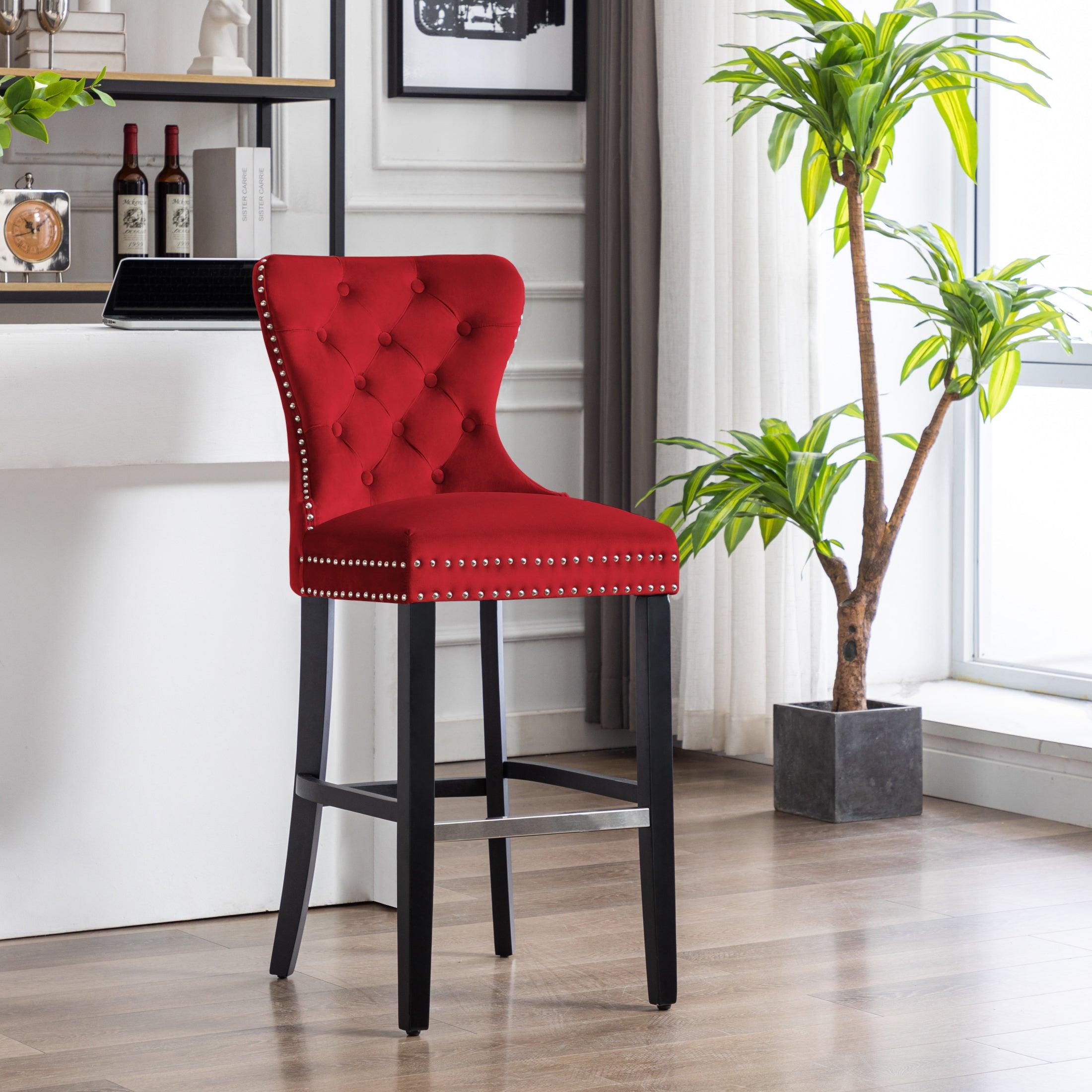 Hank 29" Tufted Velvet Bar Stool Black - Costaelm