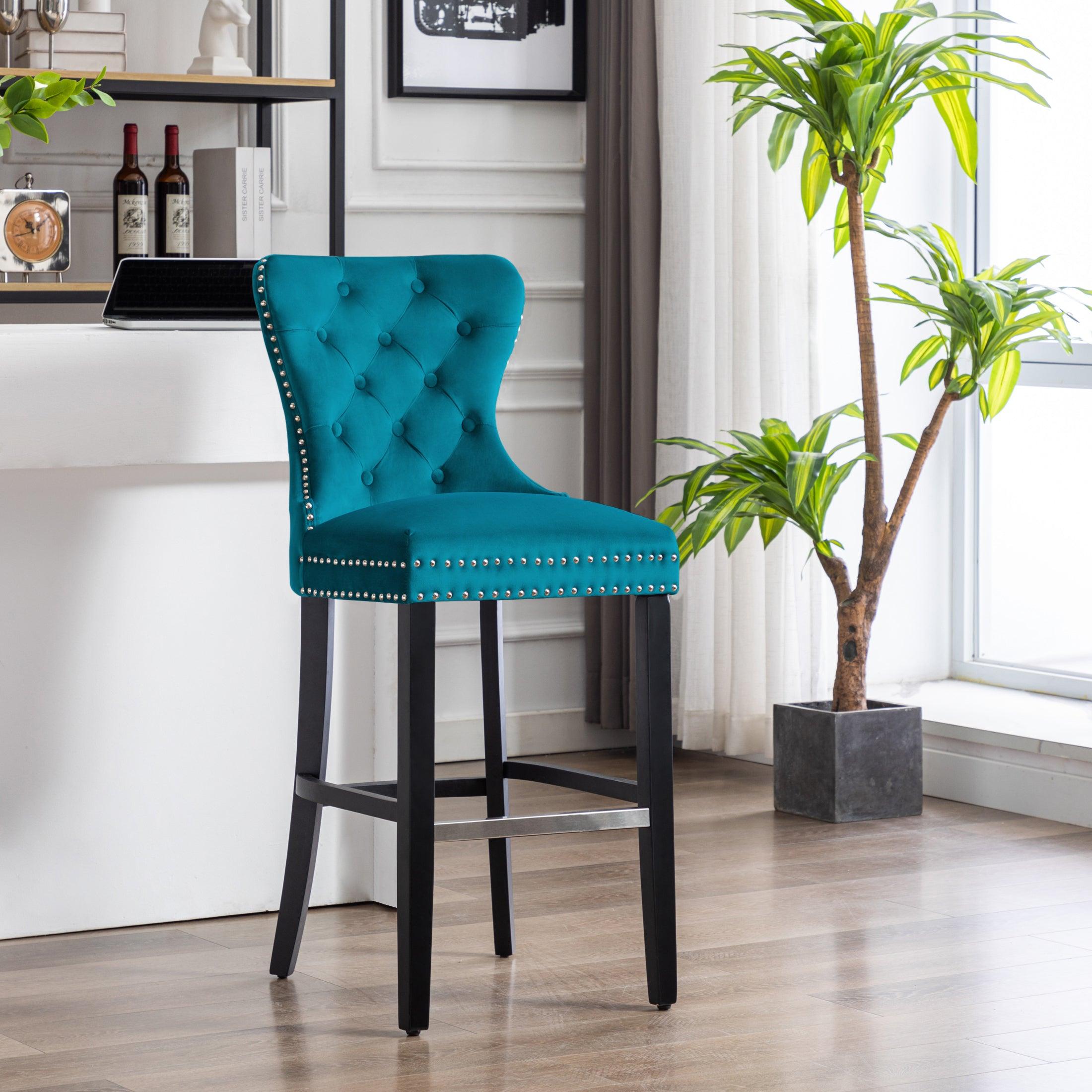 Hank 29" Tufted Velvet Bar Stool Black - Costaelm