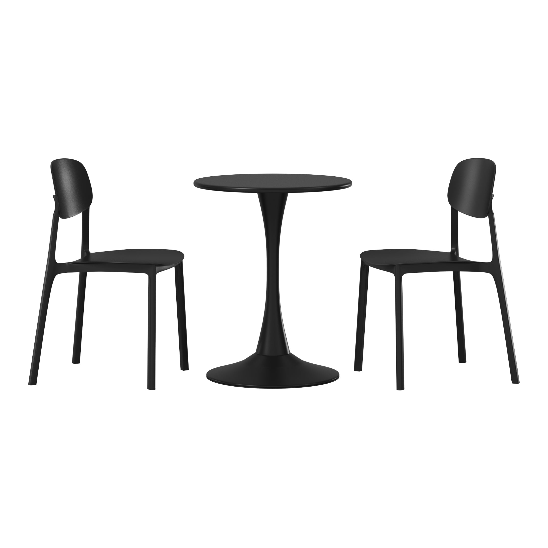Sunshine 3-Piece Outdoor Round Metal Patio Dining Table Set With Stackable Resin Patio Side Chairs
