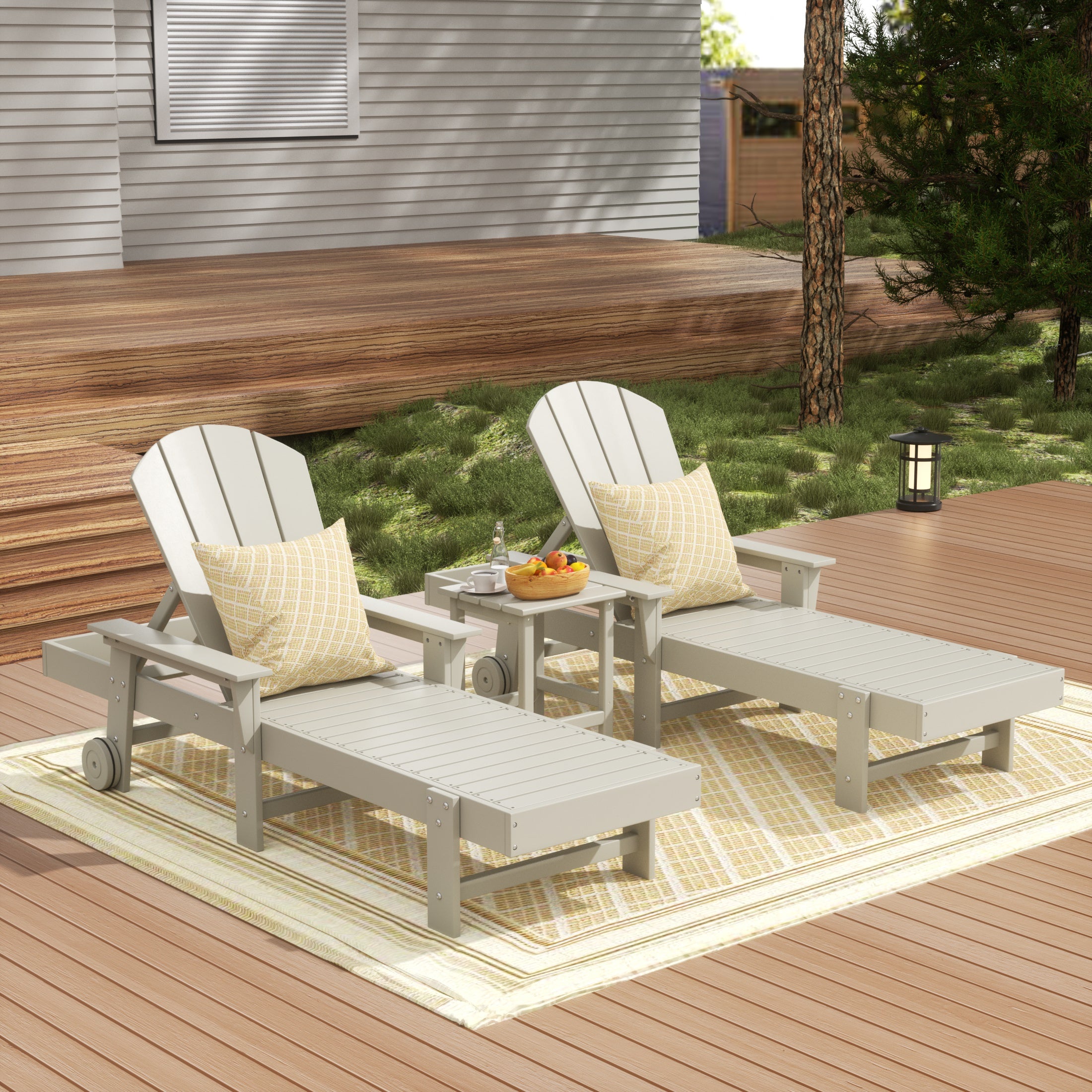 Paradise 3 Piece Adirondack Reclining Chaise Lounge With Arms & Wheels