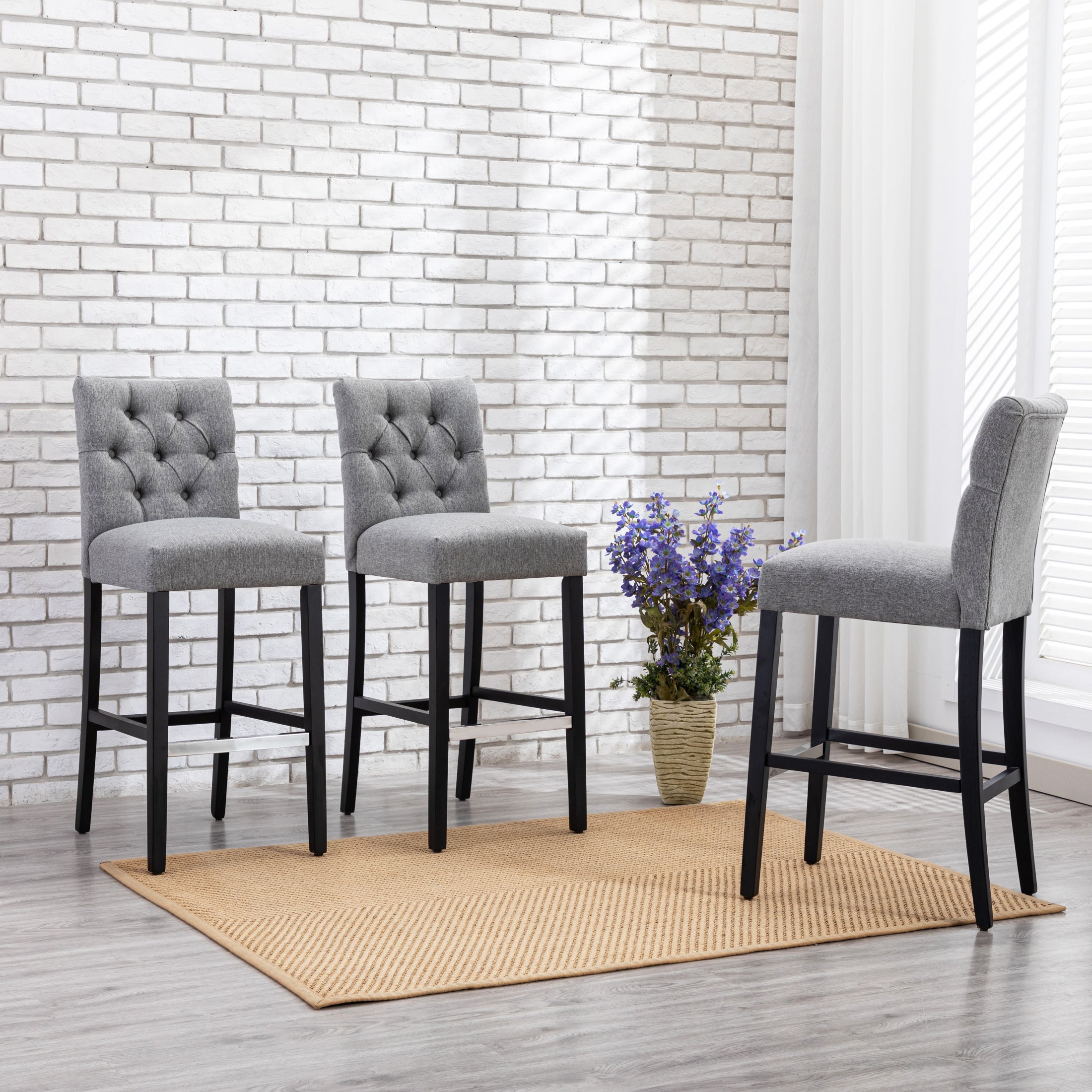 Bellmount 29" Upholstered Wood Bar Stool with Tufted Back (Set of 3)