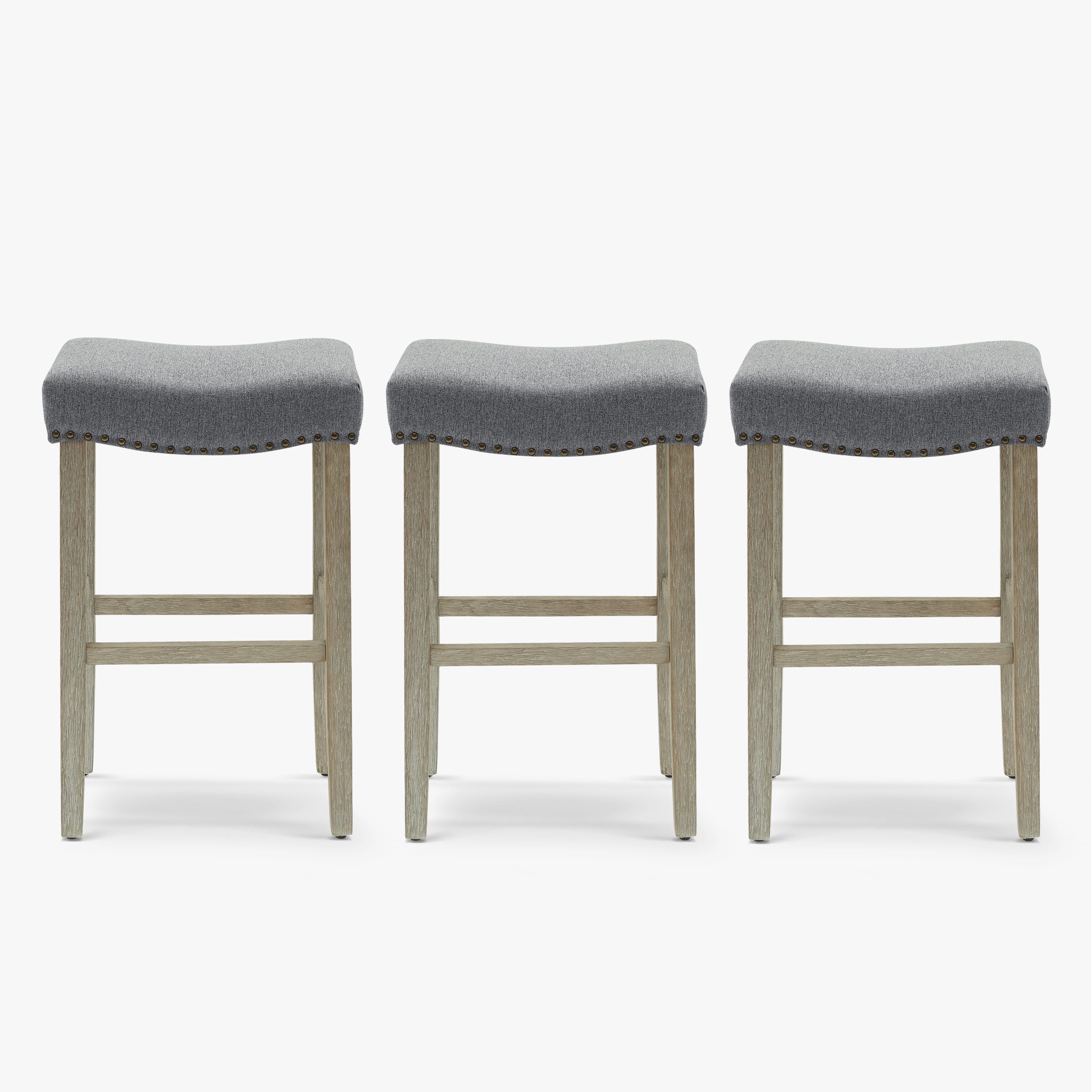 Bulmon 29" Upholstered Saddle Seat Antique Gray Counter Stool (Set of 3)