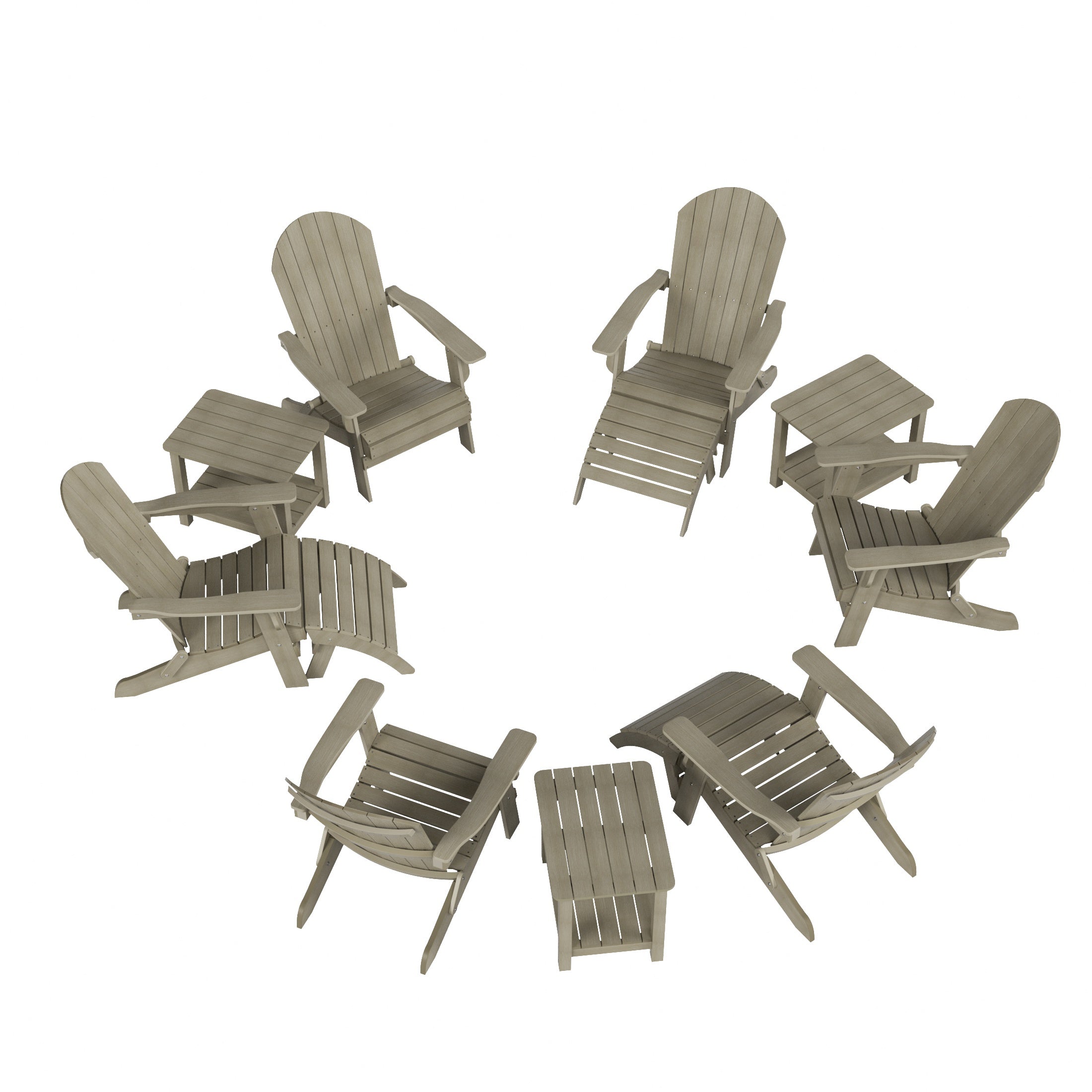 Florence 6 Person Folding Adirondack Seashell With Side Table and Folding Ottoman