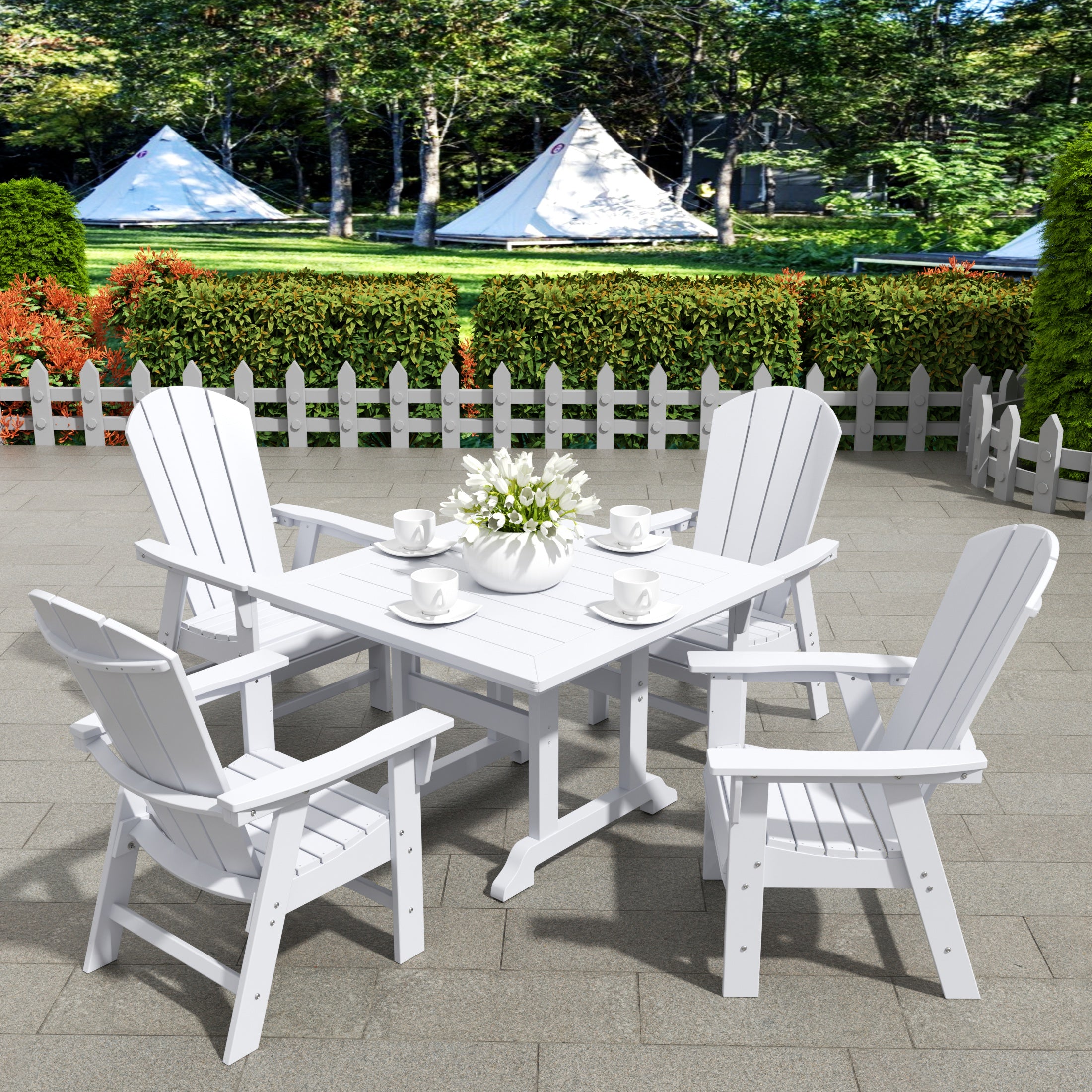 Paradise 5 Piece Outdoor Patio Dining Square Table and Curved Back Armchair Set