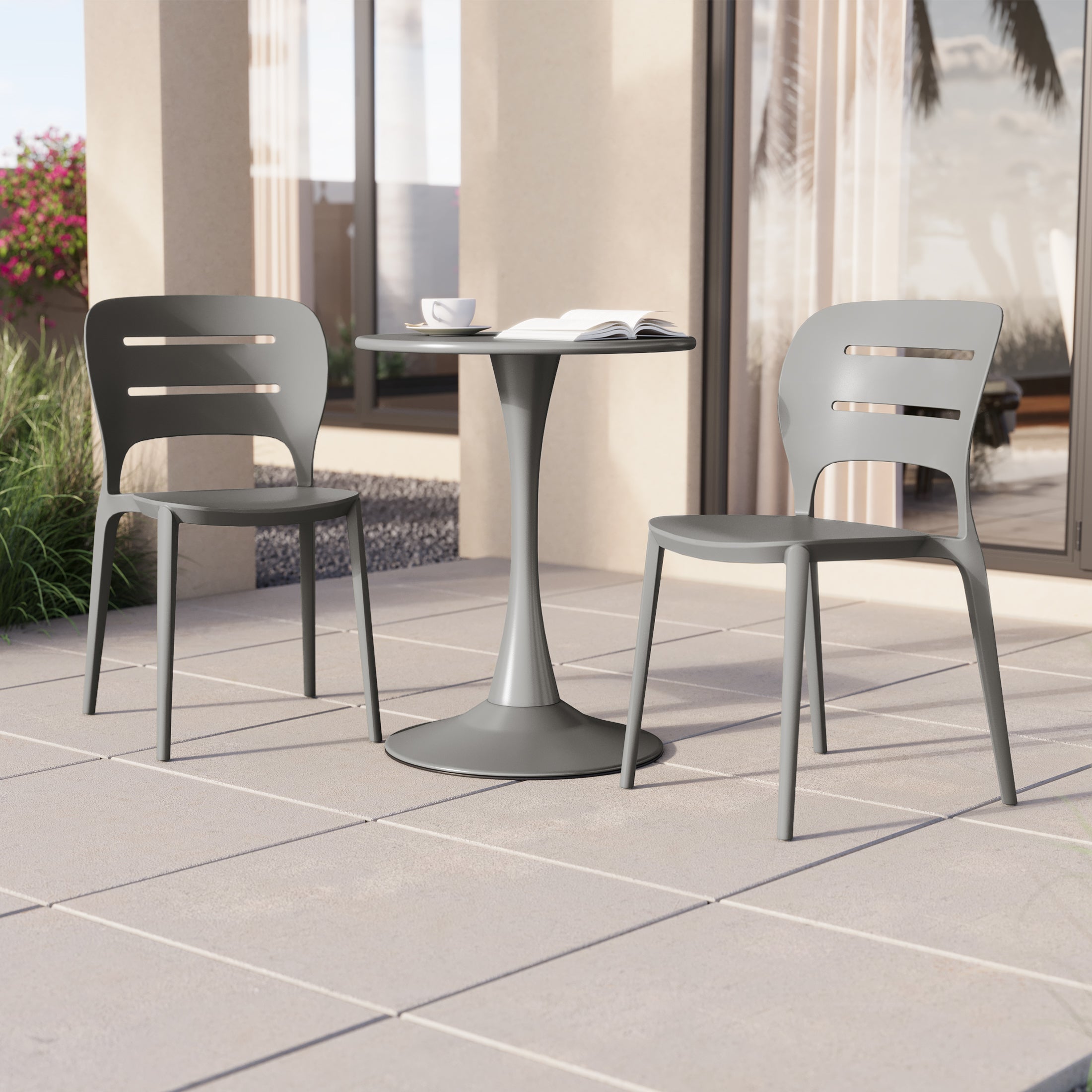Sunshine Outdoor Modern Stackable Plastic Patio Dining Side Chairs (Set of 2)