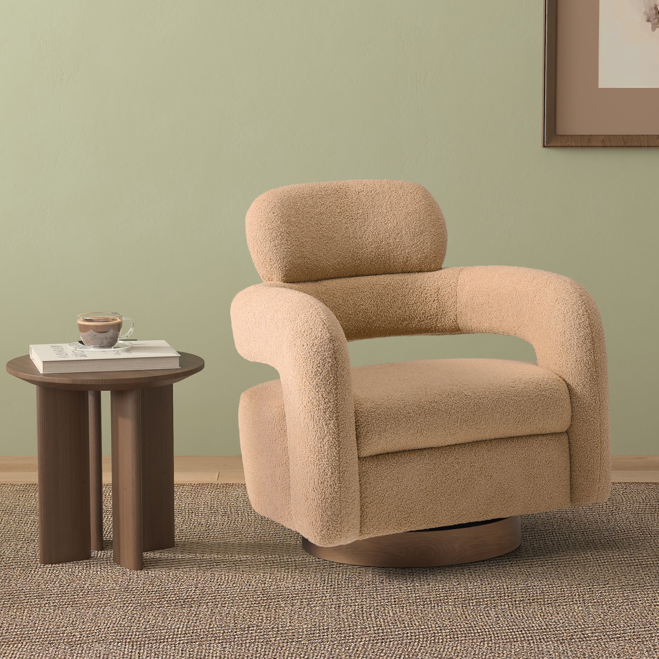 Celine Mid-Century Modern Sherpa Swivel Barrel Accent Chair