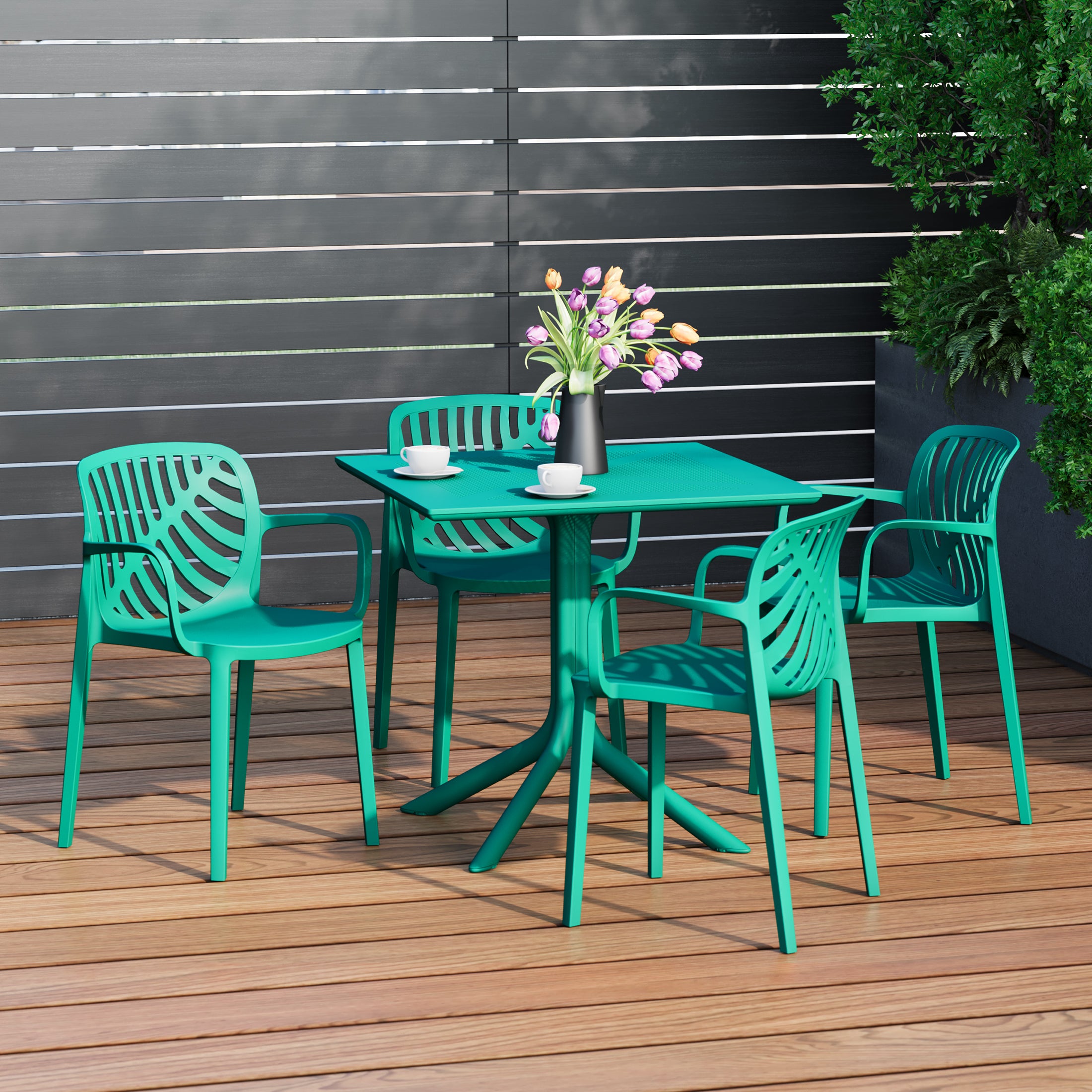 Sunshine 5-Piece Outdoor Resin Square Patio Dining Table Set with Modern Stackable Patio Dining Chairs