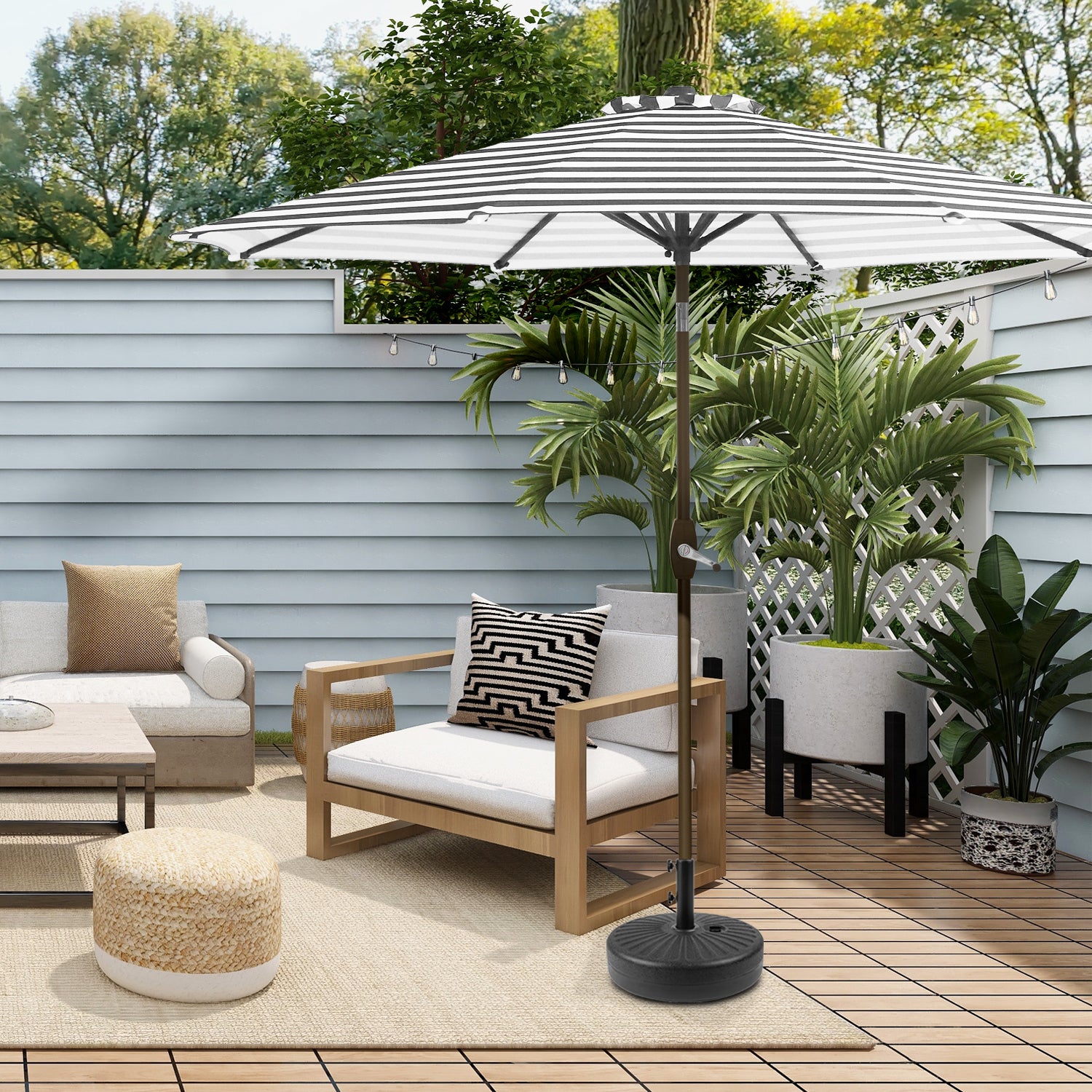 Cabana 9 ft. Patio Table Umbrella with Black color round free standing weight base kit
