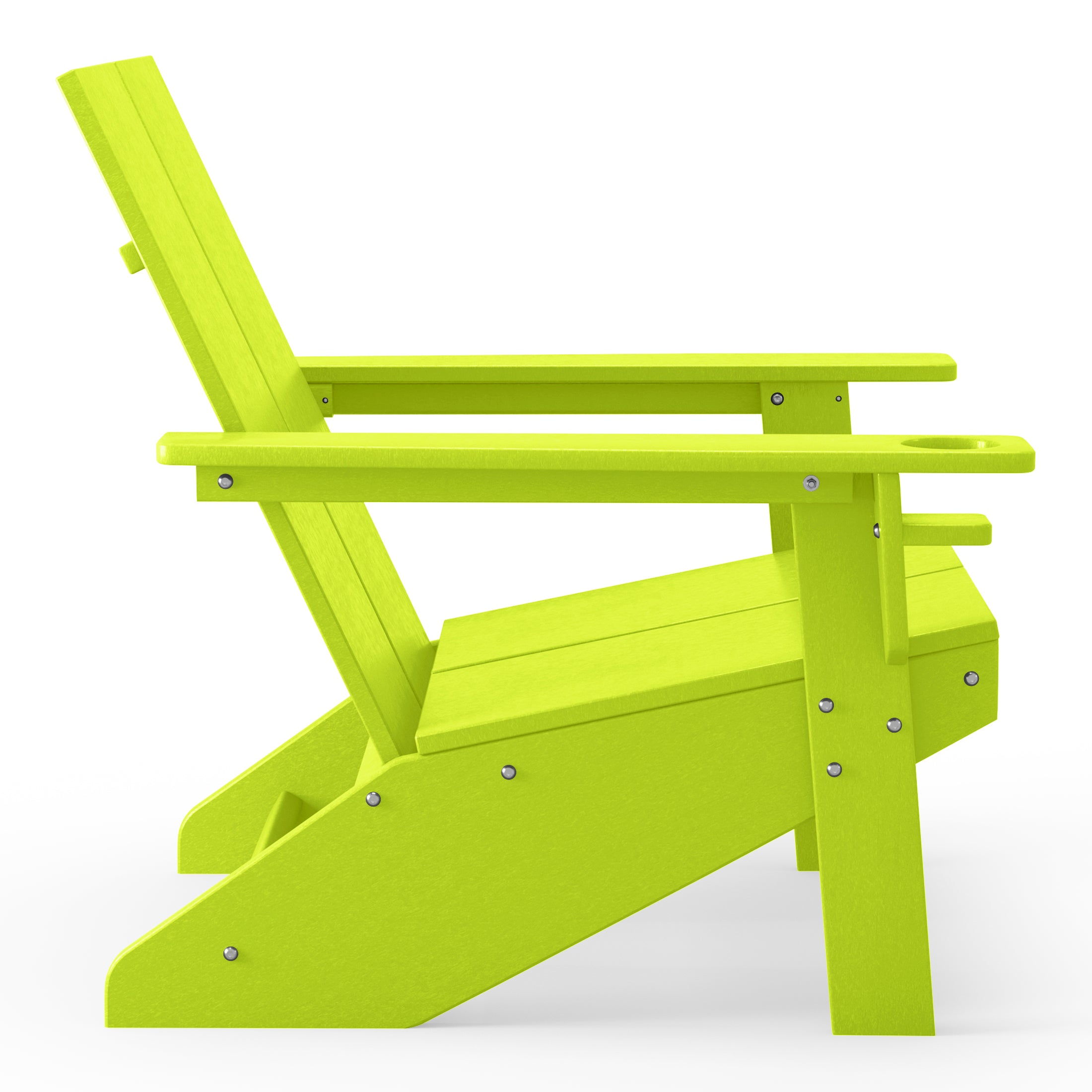 Seaview Outdoor 4-Piece HDPE Modern Adirondack Chairs Set with Folding Patio Ottomans and Cup Holder