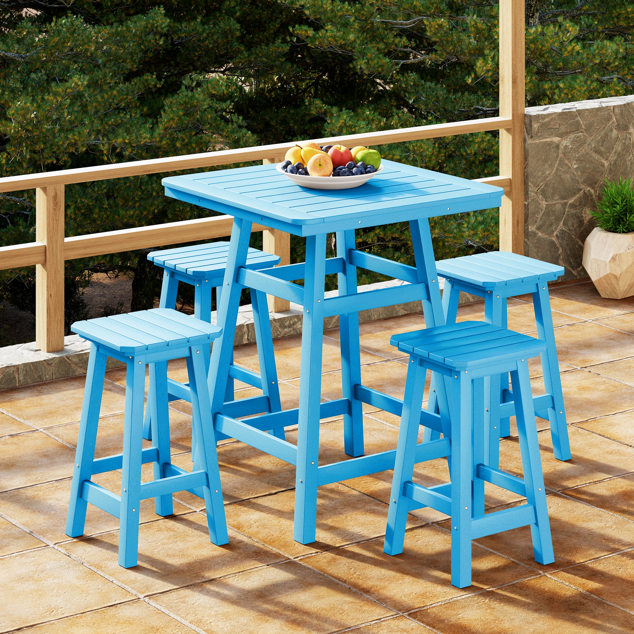Paradise 5-Piece HDPE Outdoor Patio Dining Bar Bistro Table Set with Counter High Bar Stool