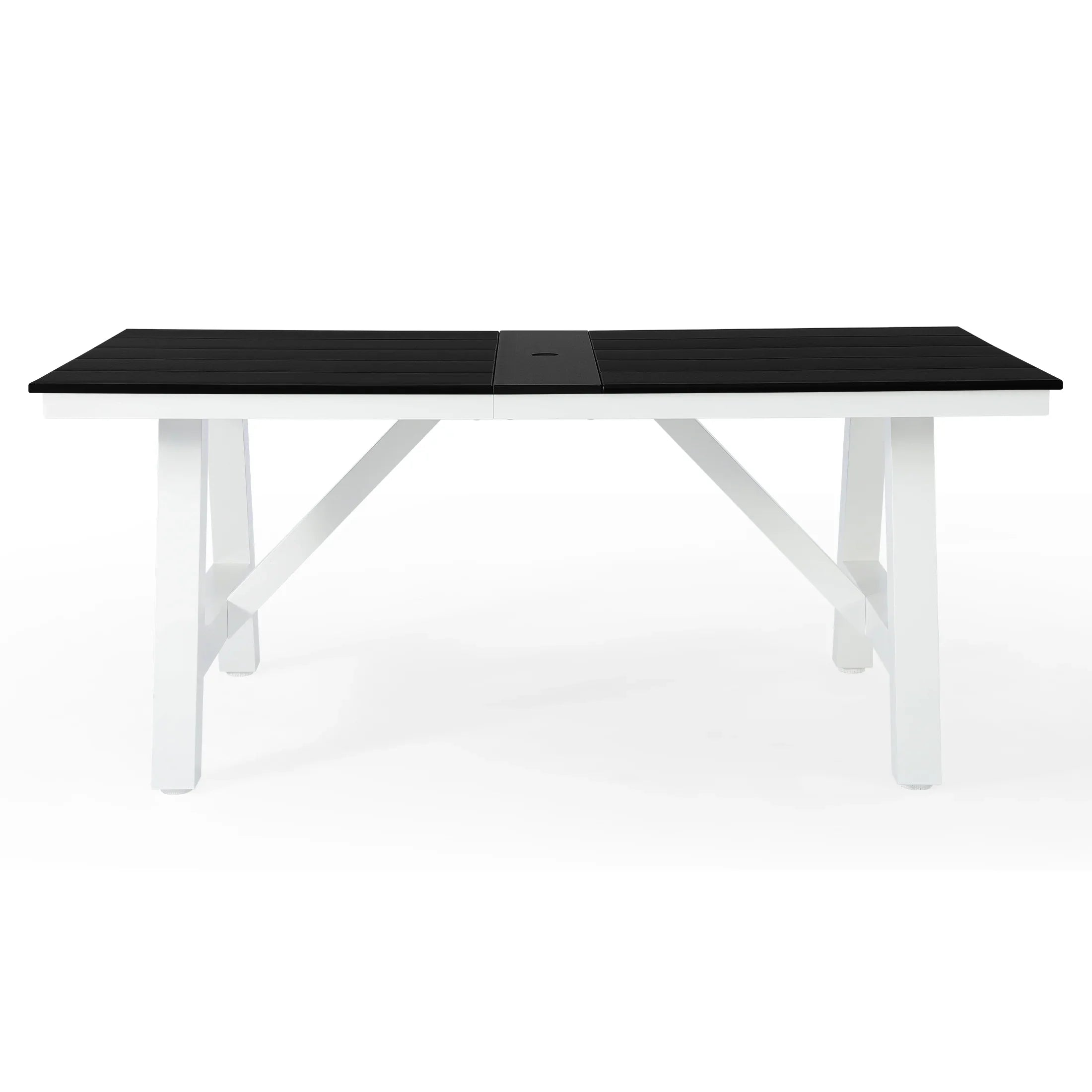 Stinson 72" HDPE Rectangle Outdoor Patio Dining Table With Umbrella Hole and Metal Frame
