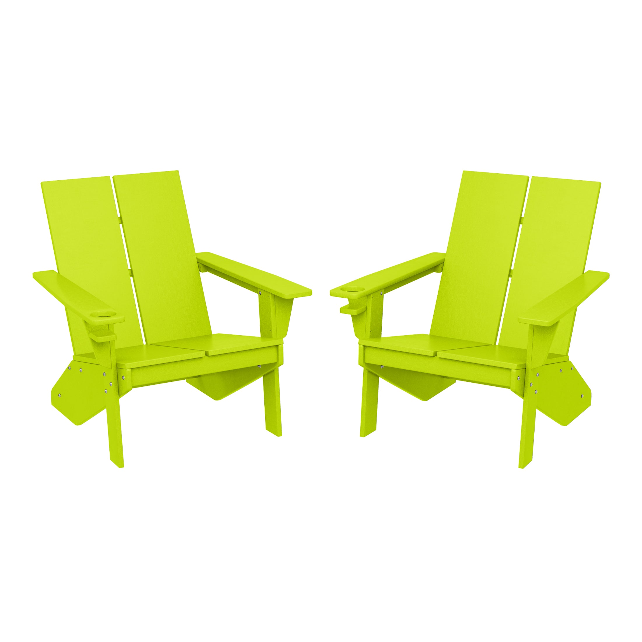 Seaview Outdoor HDPE Modern Adirondack Chair with Cup Holder (Set of 2)
