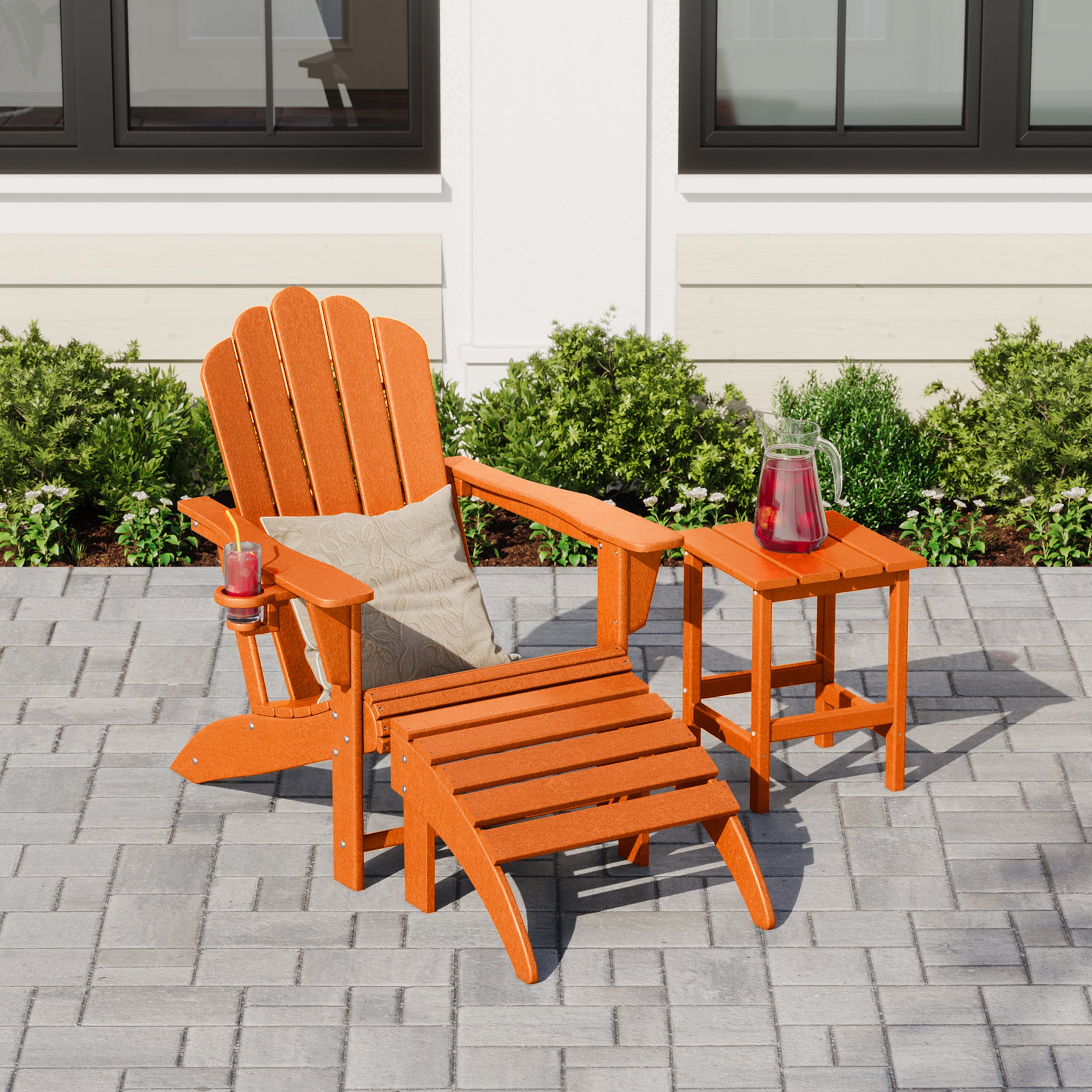Lakeview 3-Piece Adirondack Chair with Cup Holder and Folding Ottoman