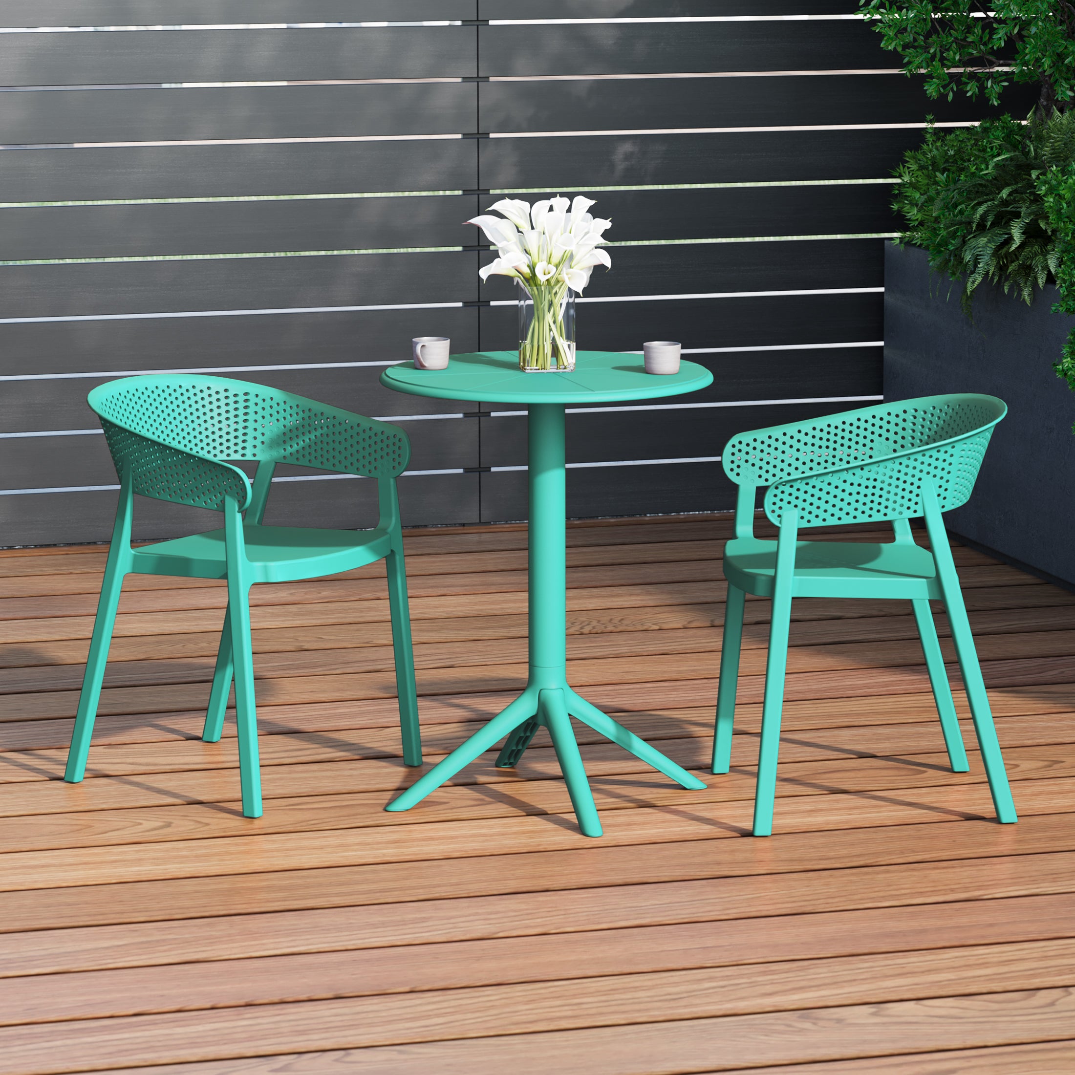 Sunshine 3-Piece Outdoor Resin Patio Bistro Table Set with Stackable Patio Dining Side Chairs