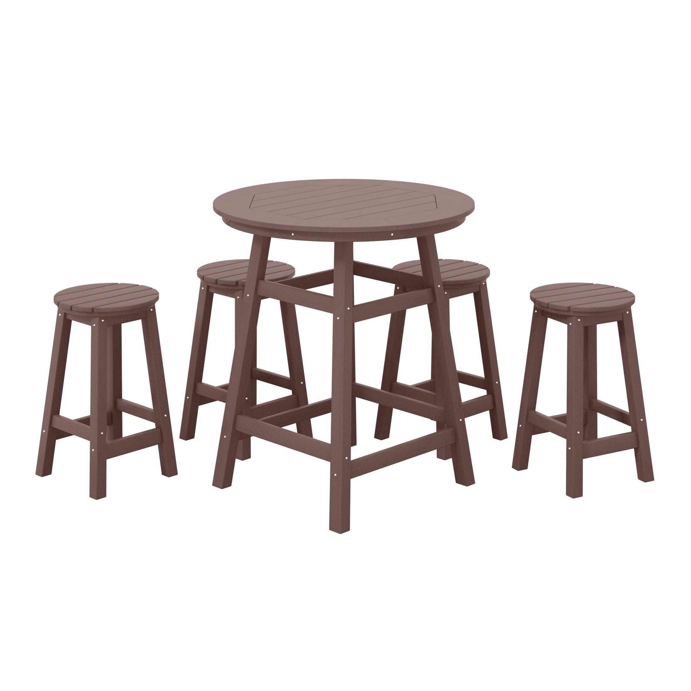 Paradise 5-Piece HDPE Outdoor Patio Bar Dining Set With Counter Height Bar Stools