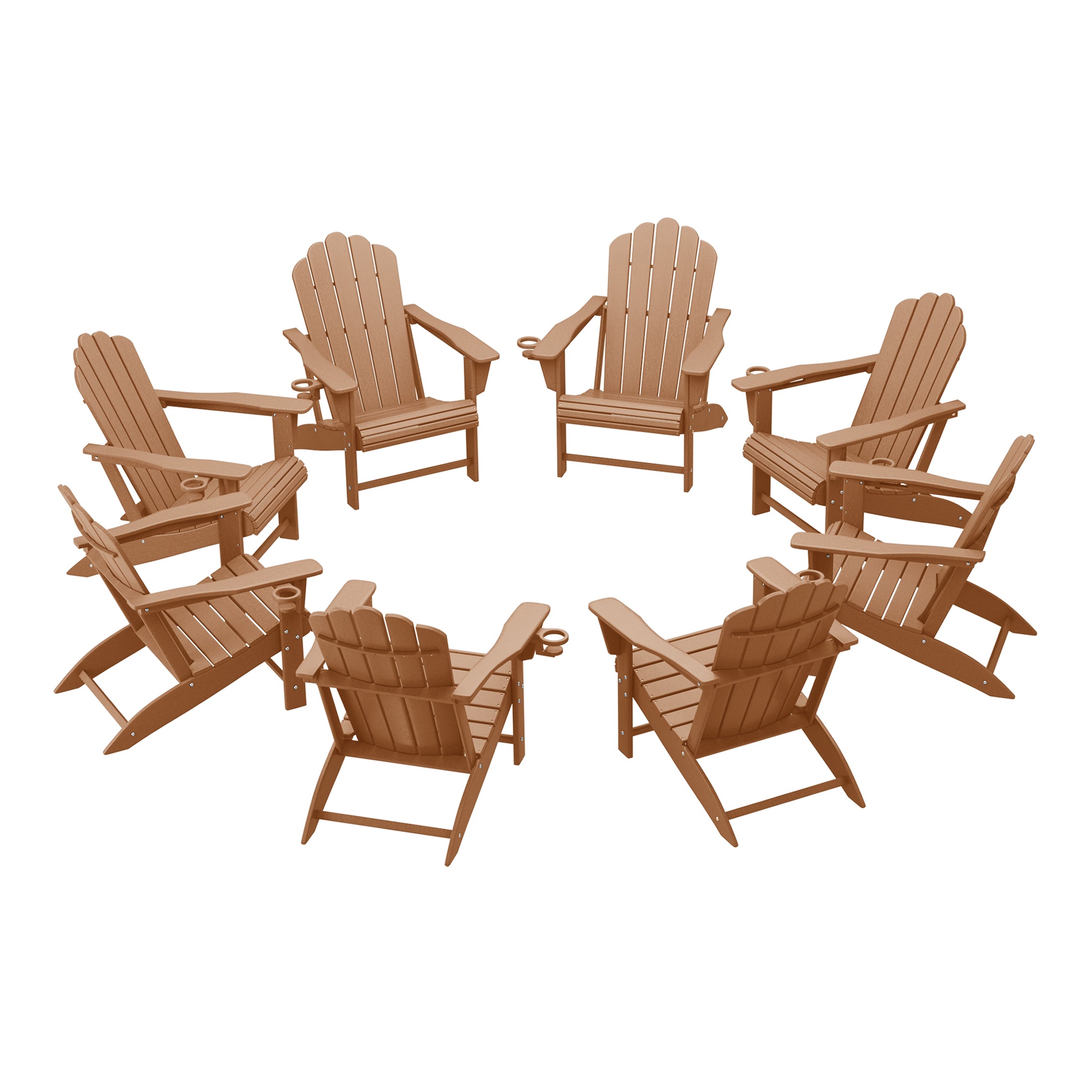 Lakeview Outdoor Patio HDPE Adirondack Chairs With Cup Holders (Set of 8)