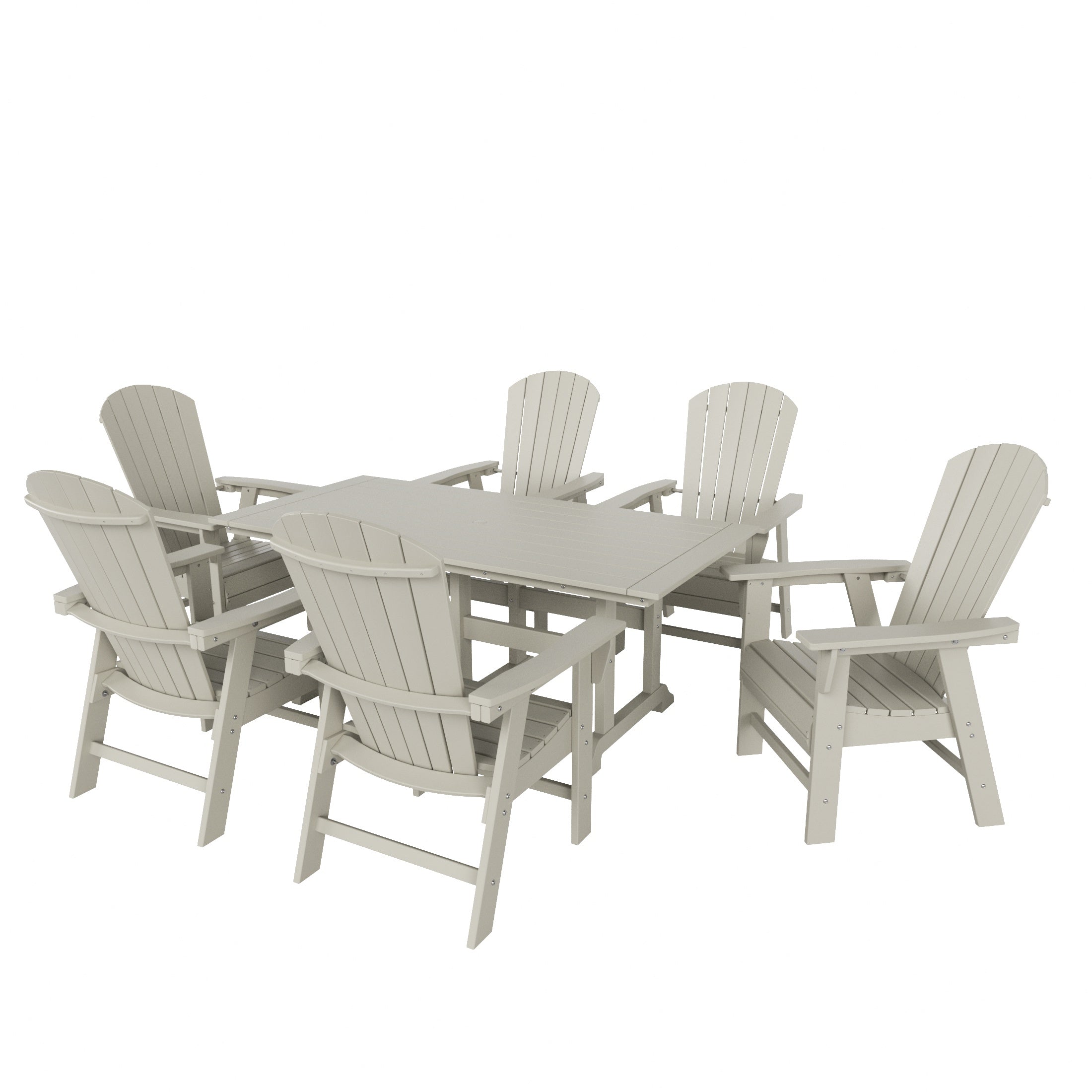 Portside 7 Piece Outdoor Patio Dining Table and Adirondack Armchair Set
