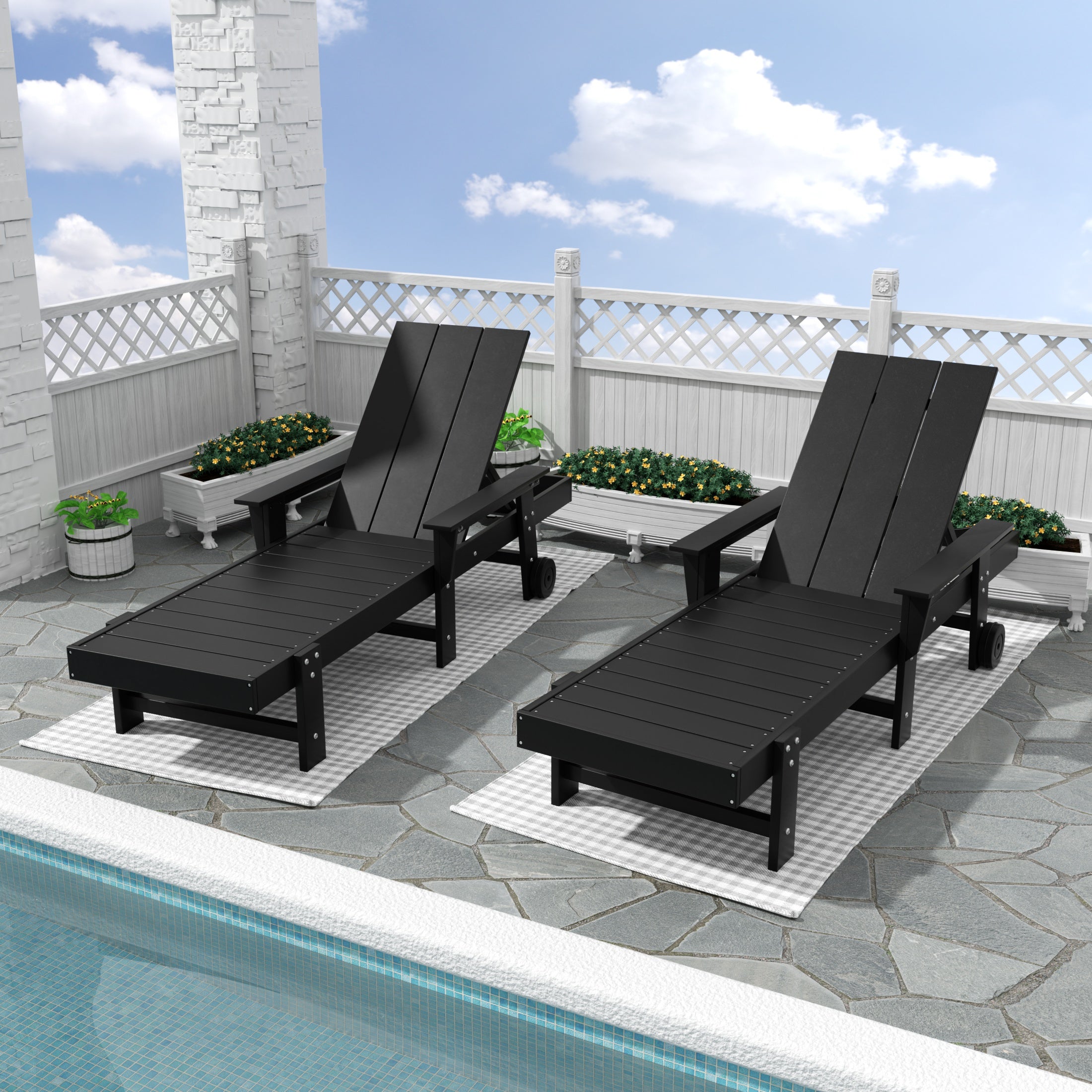 Palms 2 Piece Reclining Chaise Lounge With Arms & Wheels