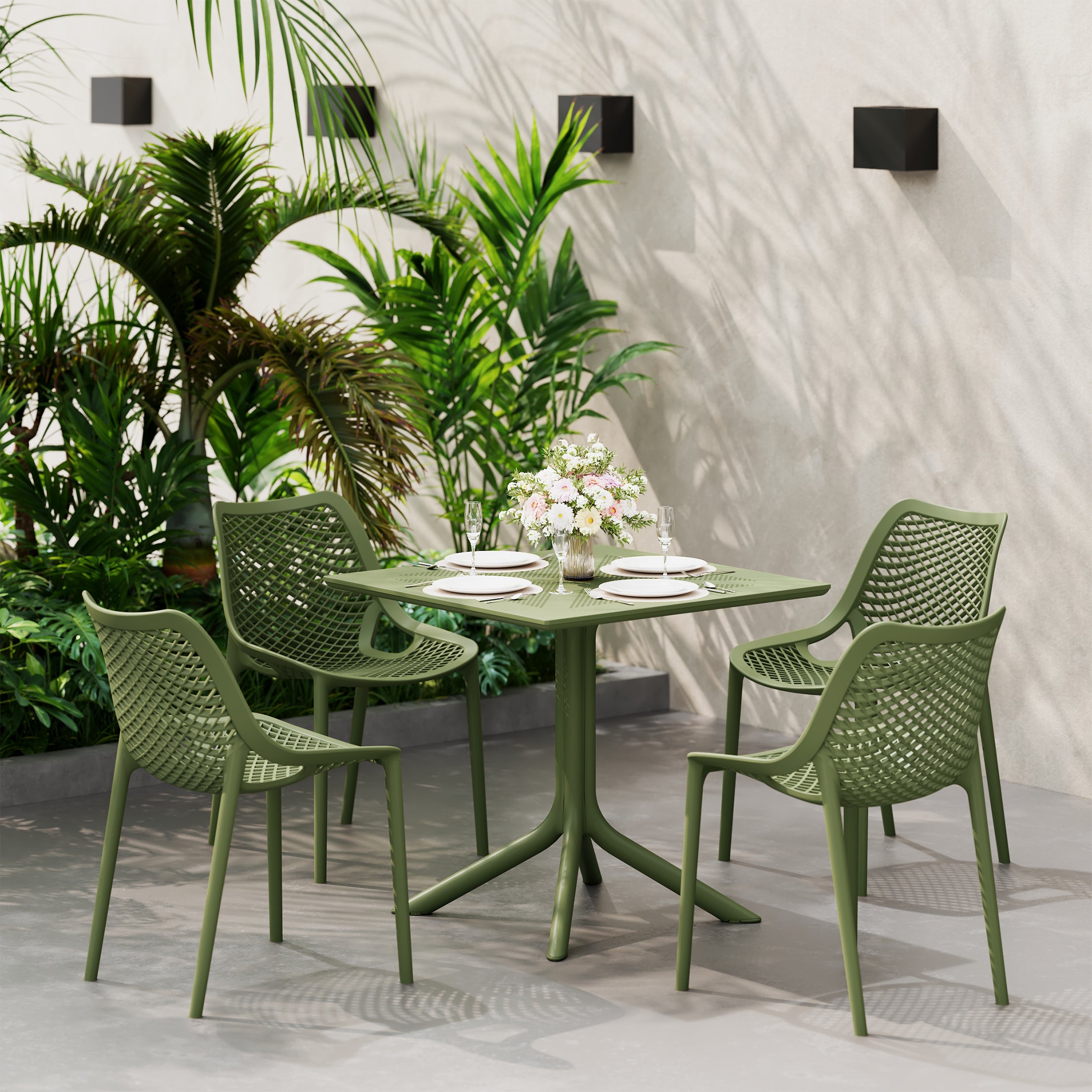Sunshine 31.5" Square Plastic Outdoor Patio Dining Table for 4