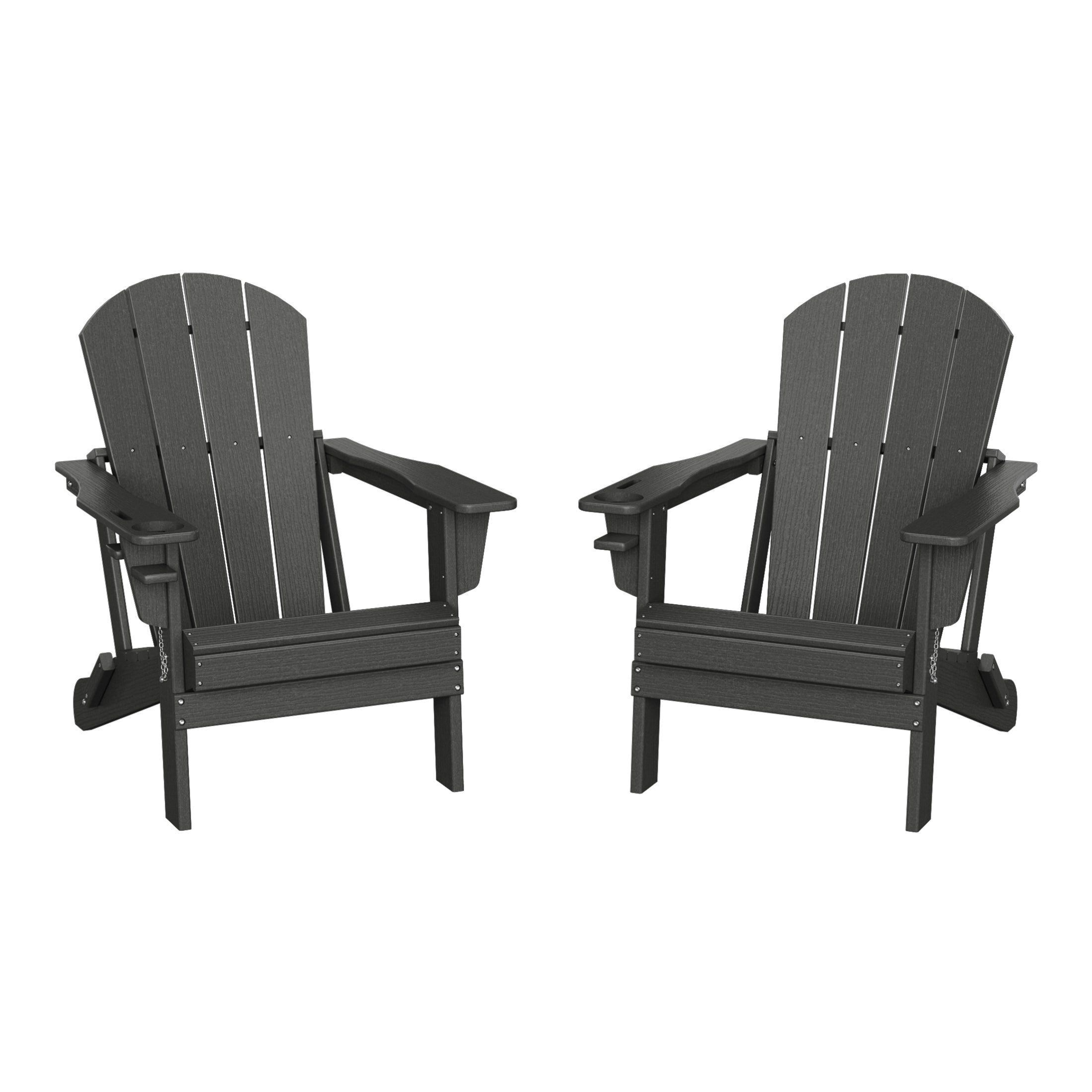Rockport Outdoor Patio HDPE Resin Folding Adirondack Chairs With Cup Holder and Phone Holder (Set of Two)