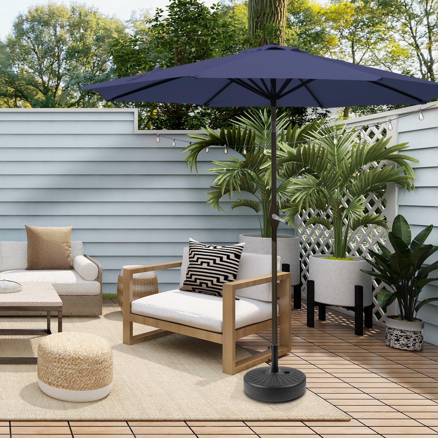 Cabana 9 ft. Patio Table Umbrella with Black color round free standing weight base kit
