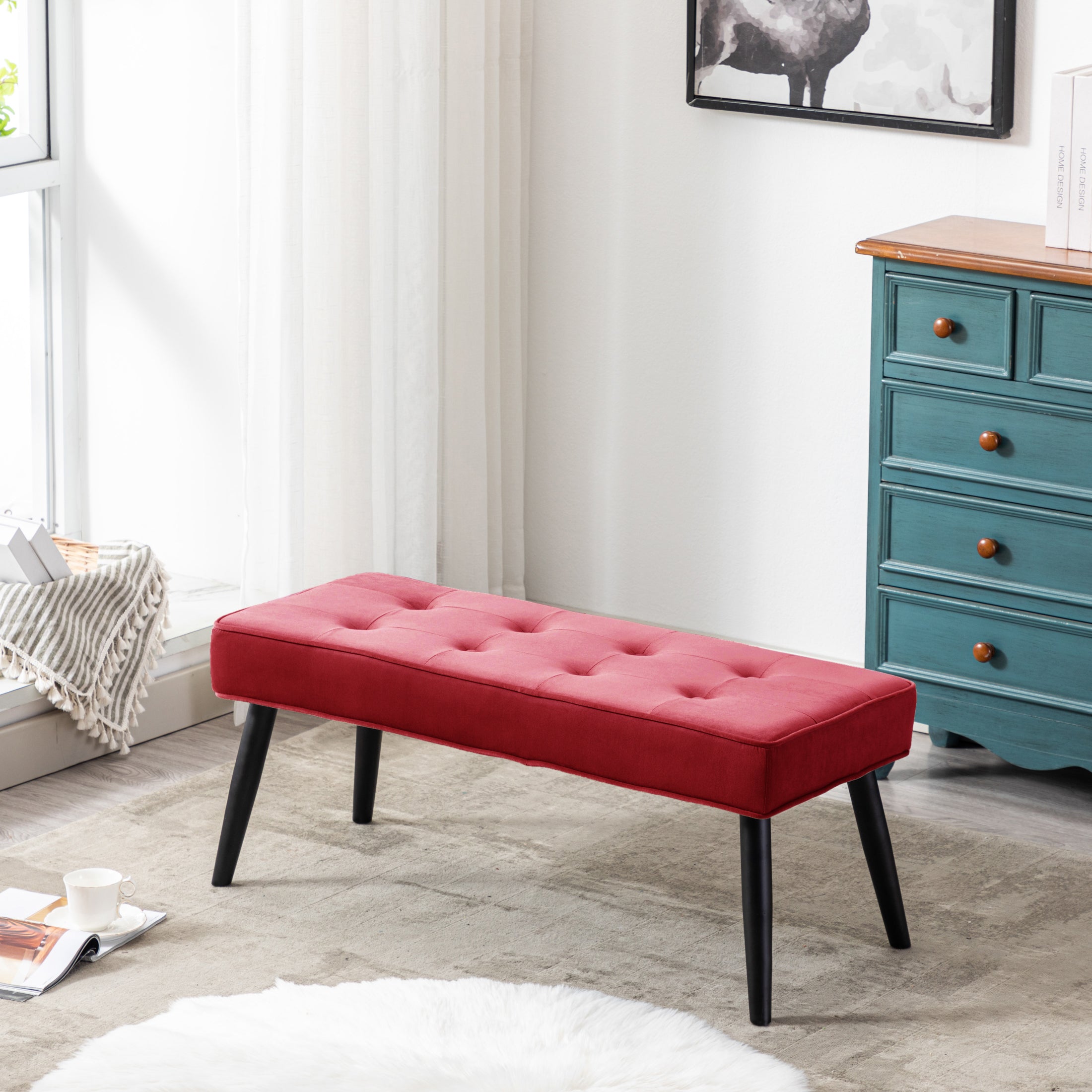Hank Button Tufted Velvet Upholstered Accent Bench