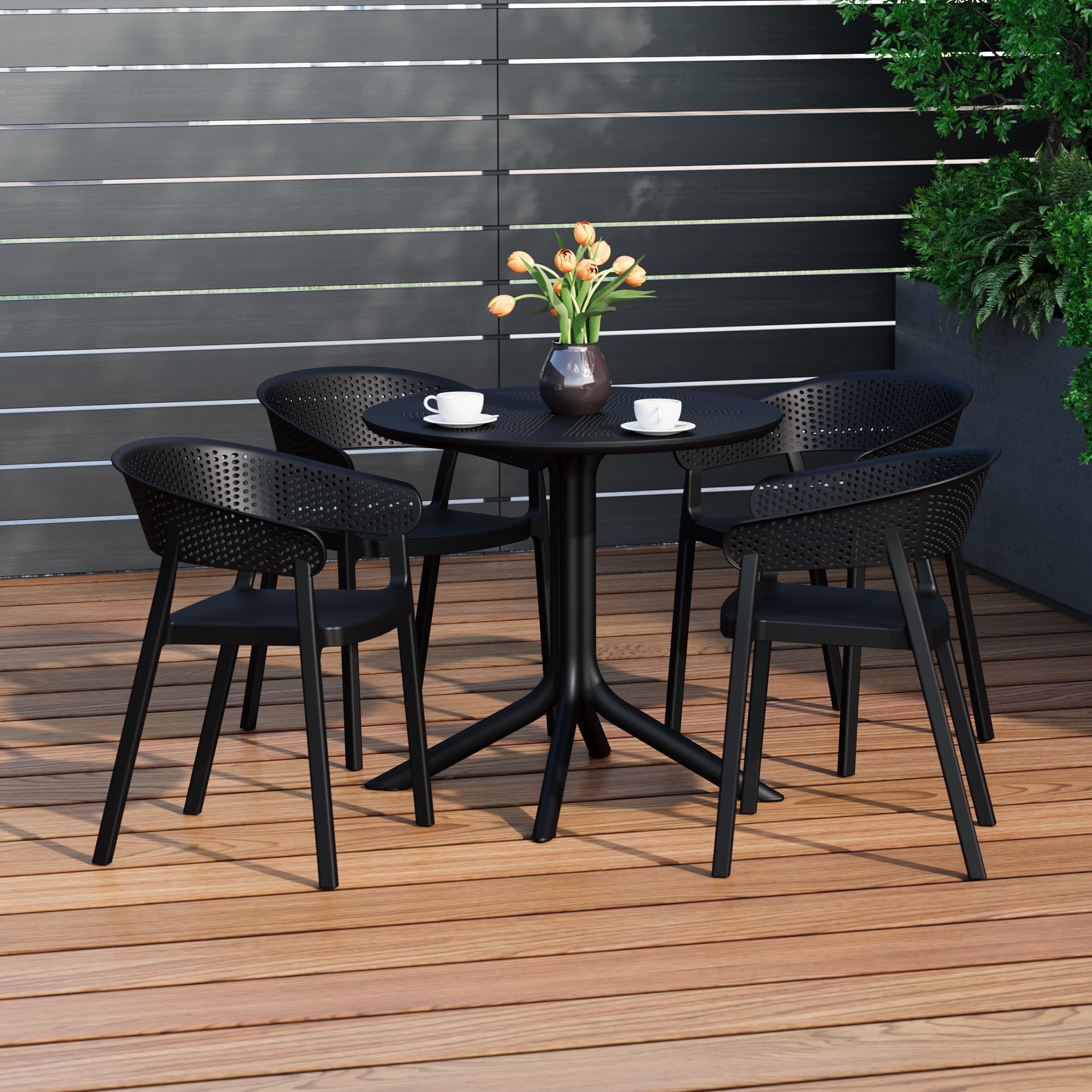 Sunshine 5-Piece Modern Patio Round Dining Table Set with Stackable Patio Dining Chairs