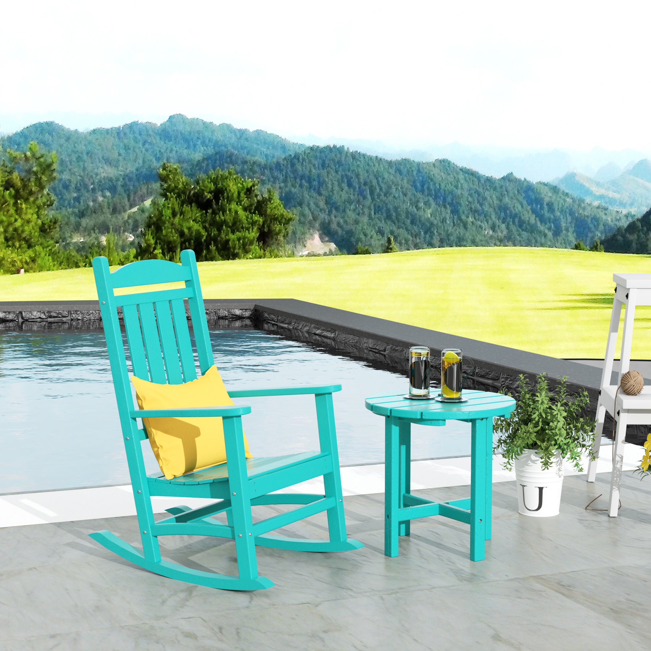 Paradise Outdoor Patio Porch Rocking Chair with Side Table Set