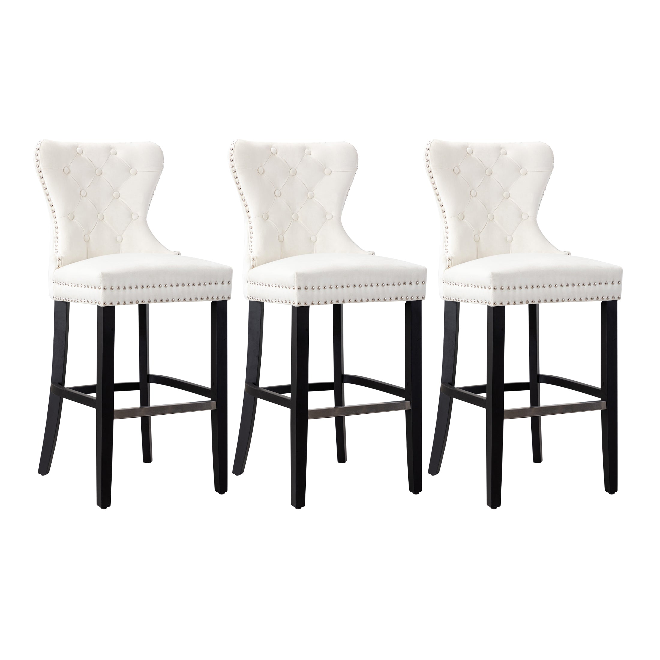 Hank 29" Tufted Velvet Bar Stool (Set of 3), Antique Gray