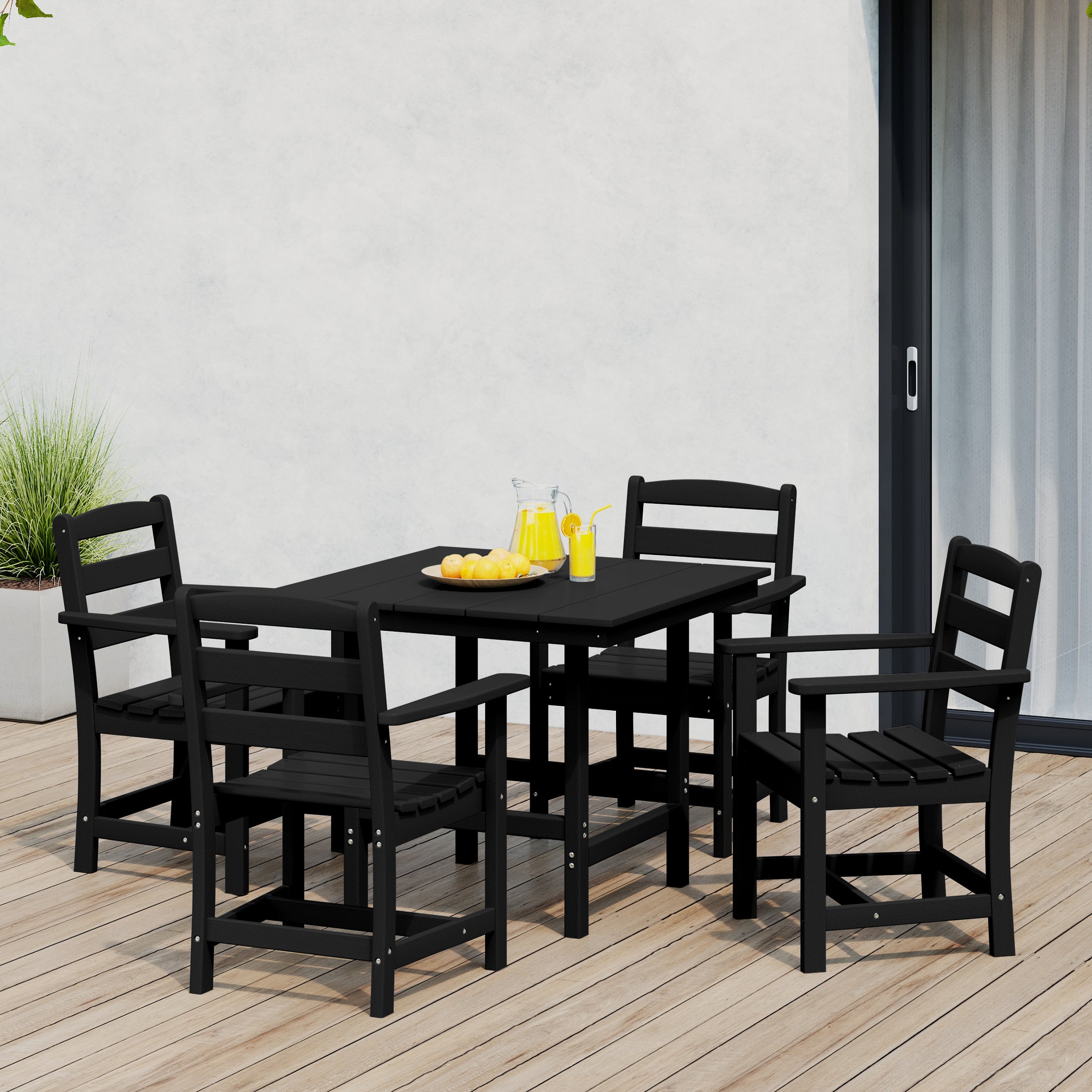 Palms 5-Piece HDPE Outdoor Square Patio Dining Table Set with Armchairs