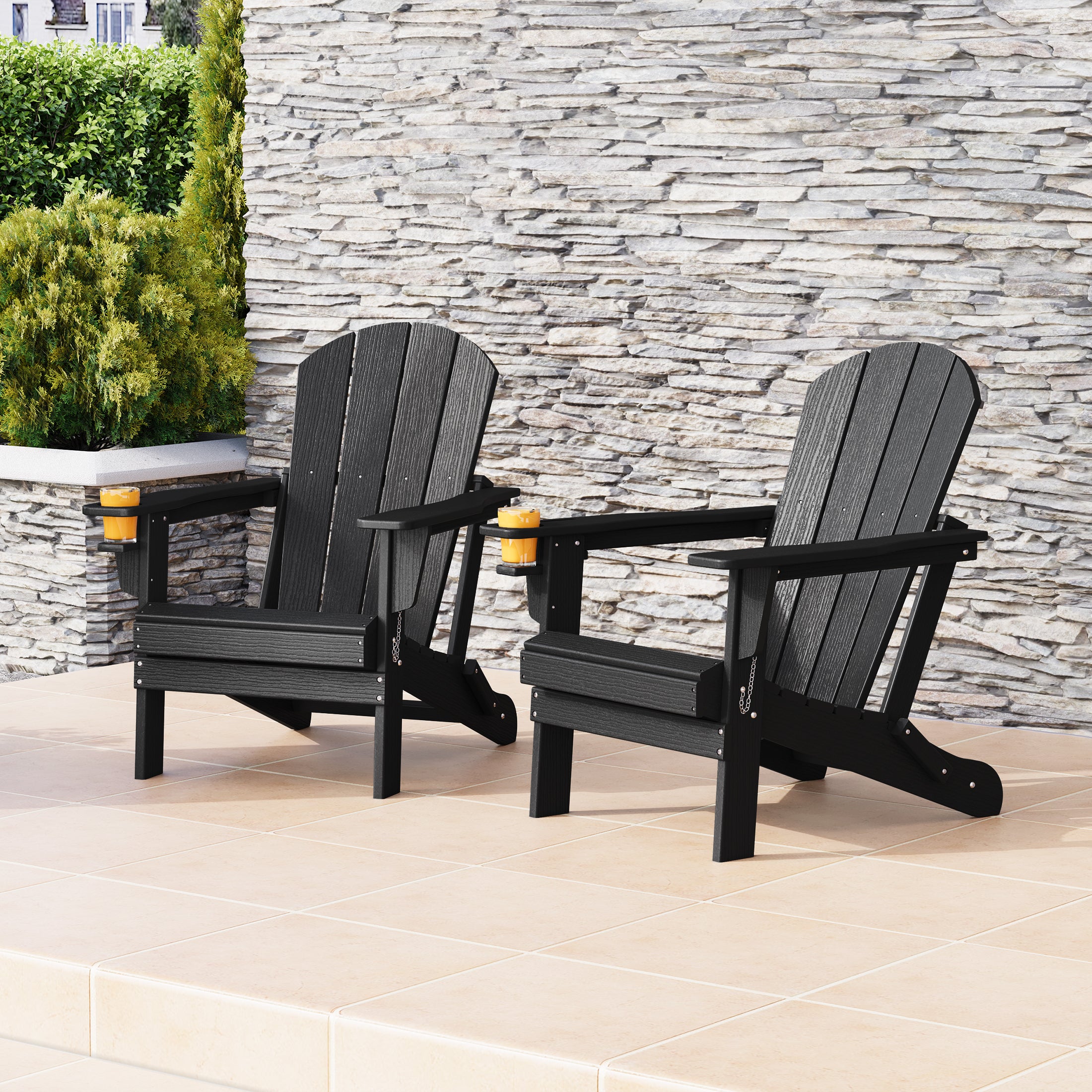 Rockport Outdoor Patio HDPE Resin Folding Adirondack Chairs With Cup Holder and Phone Holder (Set of Two)