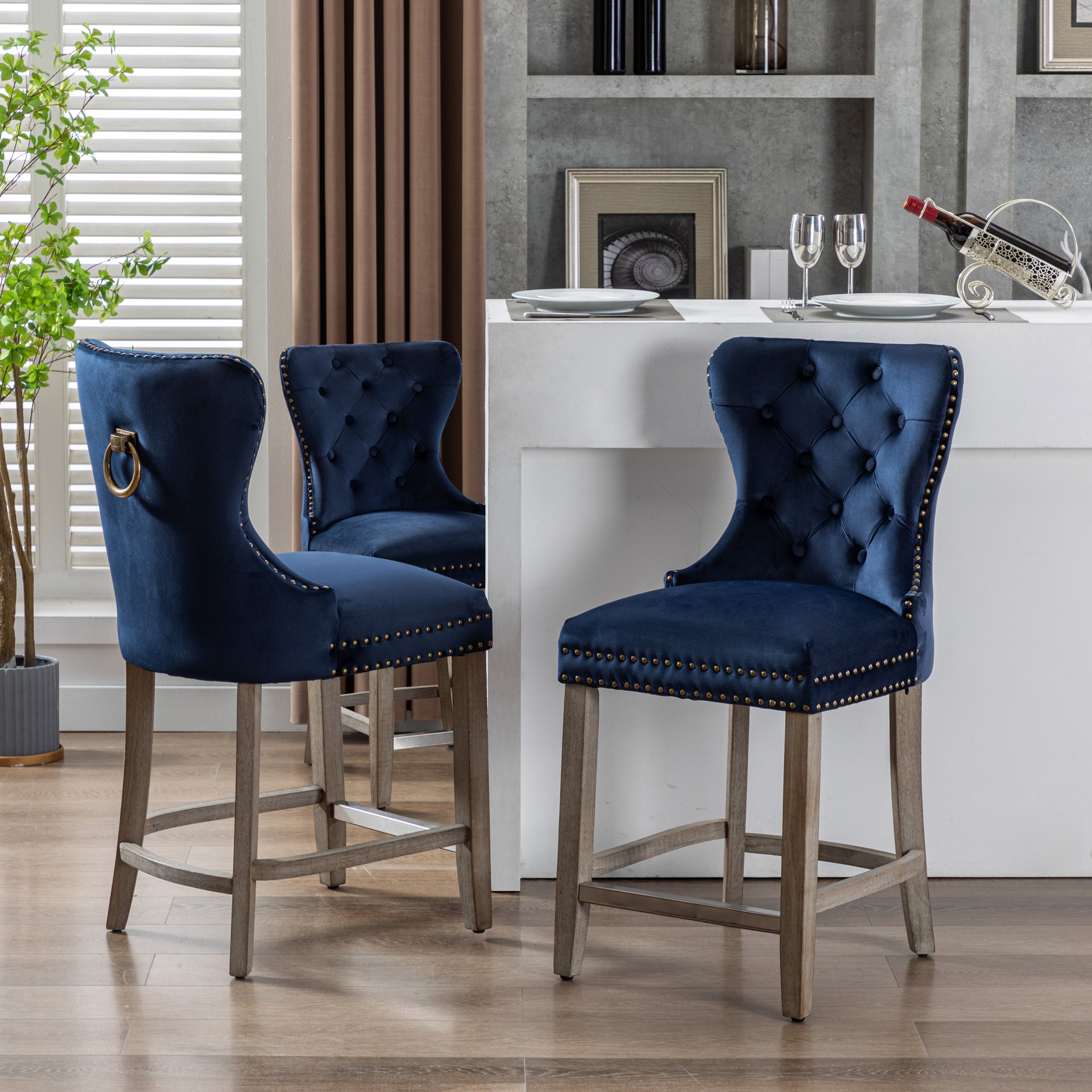 Hank 24" Tufted Velvet Counter Stool (Set of 3)